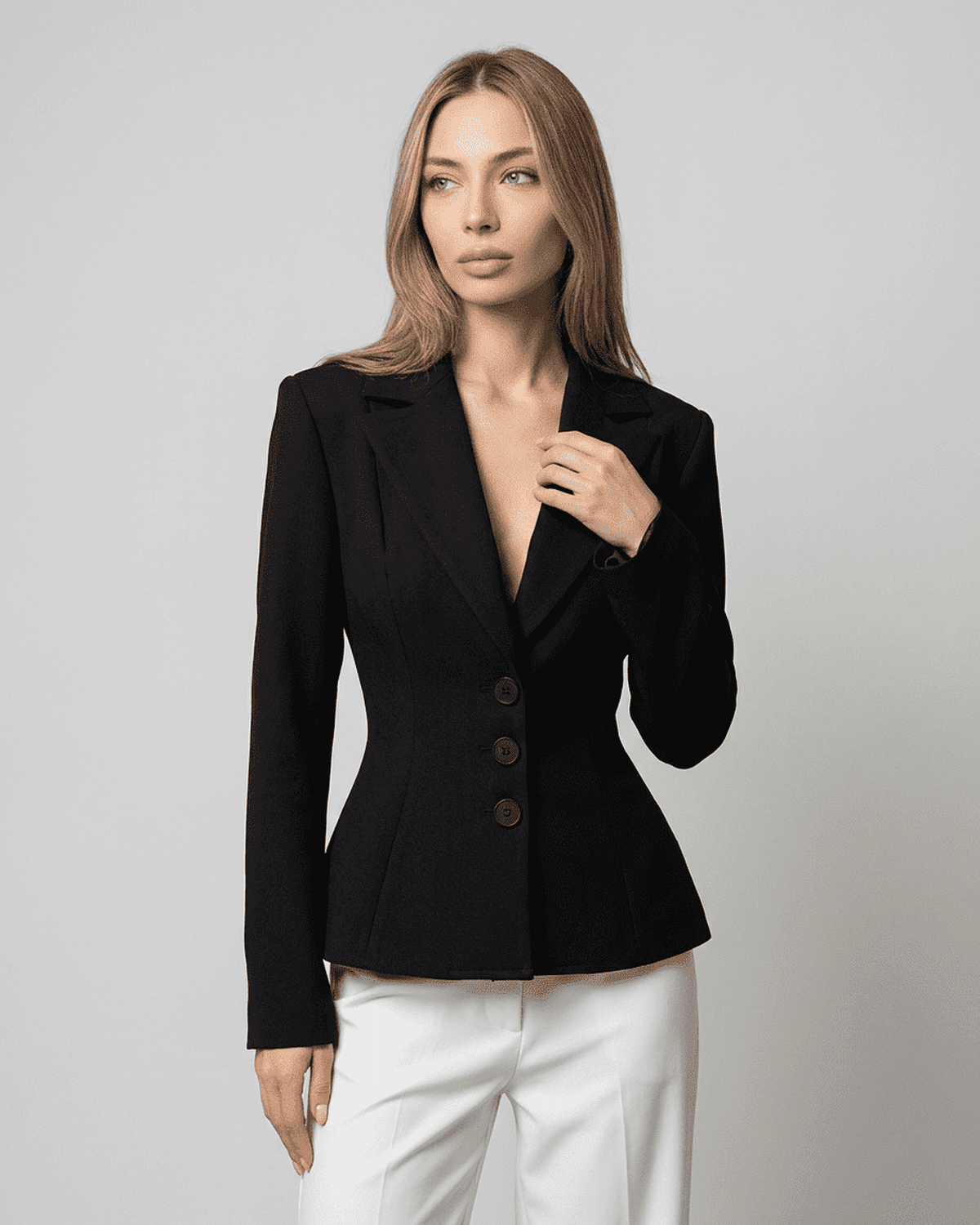 Celeste Blazer by SLIMONA — Tailored silhouette in black, perfect for modern workwear.