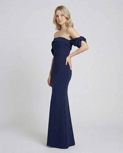 Celeste Maxi Dress by Lauven, off-shoulder bodycon silhouette with open back detail and elegant design.