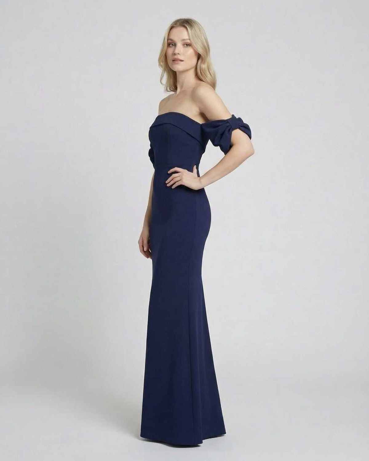 Celeste Maxi Dress by Lauven, featuring off-shoulder design and bodycon silhouette, perfect for elegant occasions.