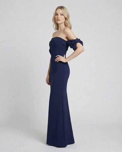 Celeste Maxi Dress by Lauven, featuring off-shoulder design and bodycon silhouette, perfect for elegant occasions.