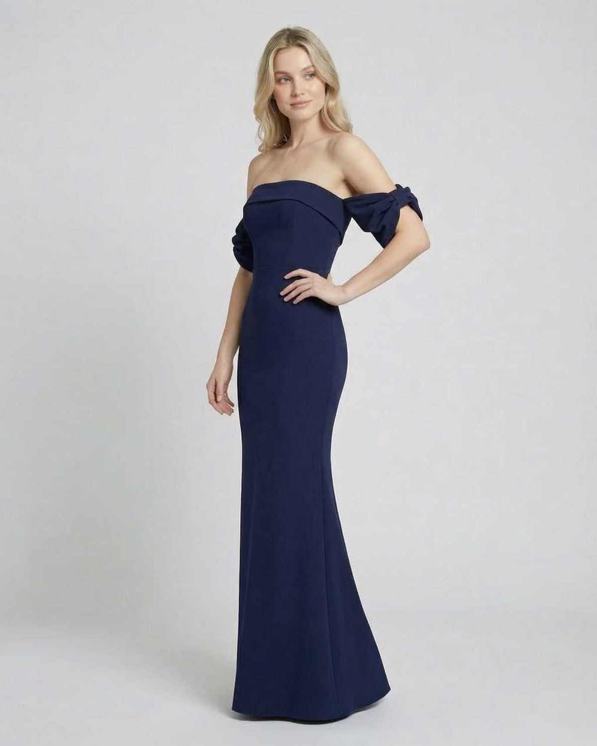 Celeste Maxi Dress by Lauven featuring an off-shoulder bodycon silhouette and elegant full-length design.