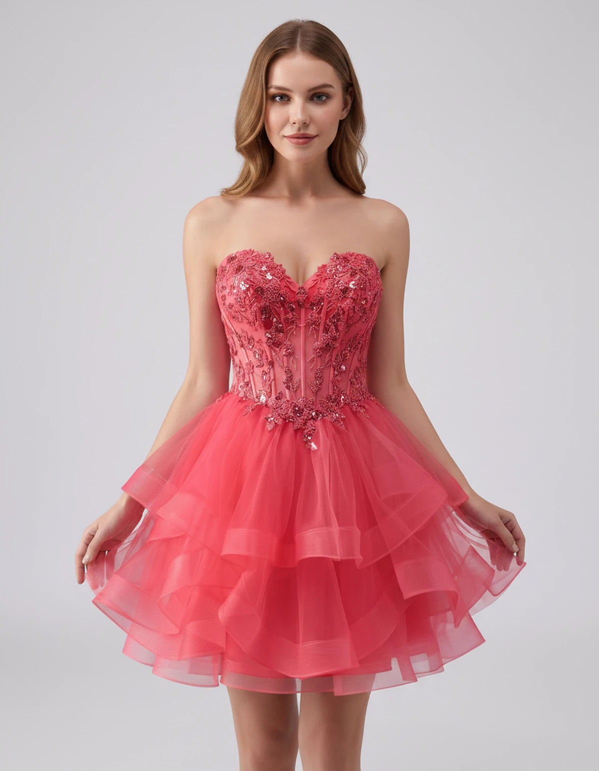 Cerelia Midi Dresses — Coral | SKU: SD-73258-coral-2,SD-73258-coral-4,SD-73258-coral-6,SD-73258-coral-8,SD-73258-coral-10,SD-73258-coral-12,SD-73258-coral-14,SD-73258-coral-14W,SD-73258-coral-16,SD-73258-coral-16W,SD-73258-coral-18W,SD-73258-coral-20W