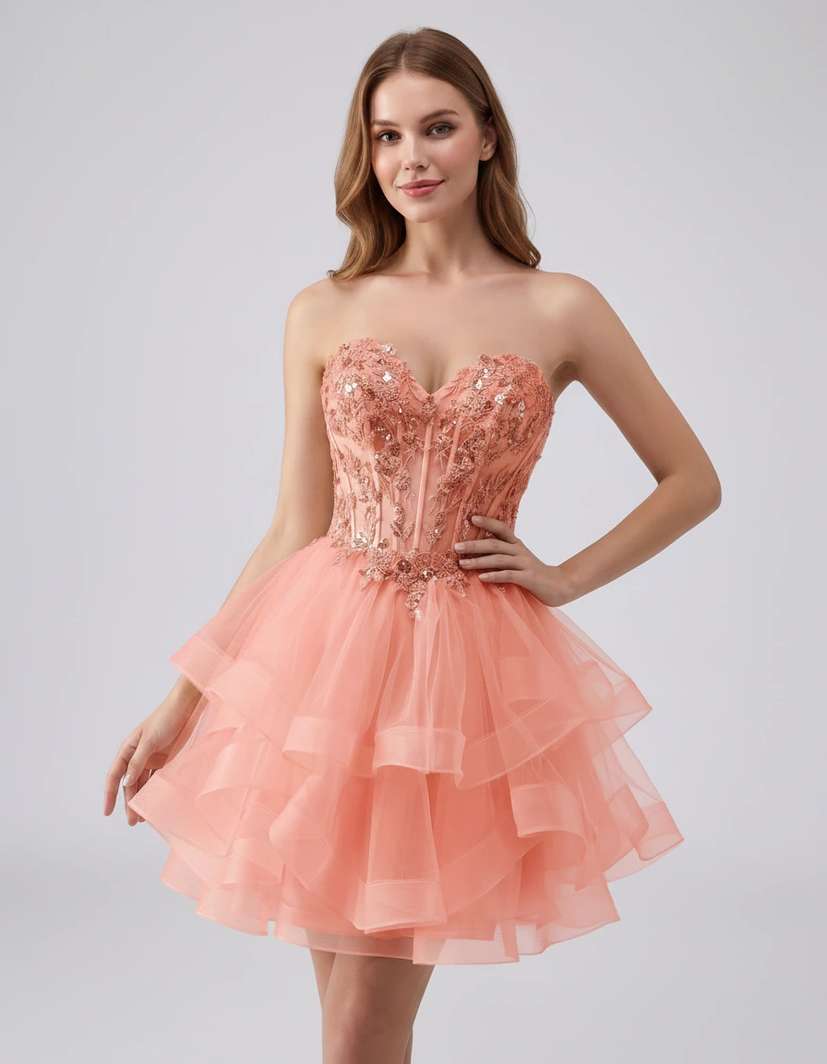 Cerelia Midi Dresses — Peach | SKU: SD-73258-peach-2,SD-73258-peach-4,SD-73258-peach-6,SD-73258-peach-8,SD-73258-peach-10,SD-73258-peach-12,SD-73258-peach-14,SD-73258-peach-14W,SD-73258-peach-16,SD-73258-peach-16W,SD-73258-peach-18W,SD-73258-peach-20W