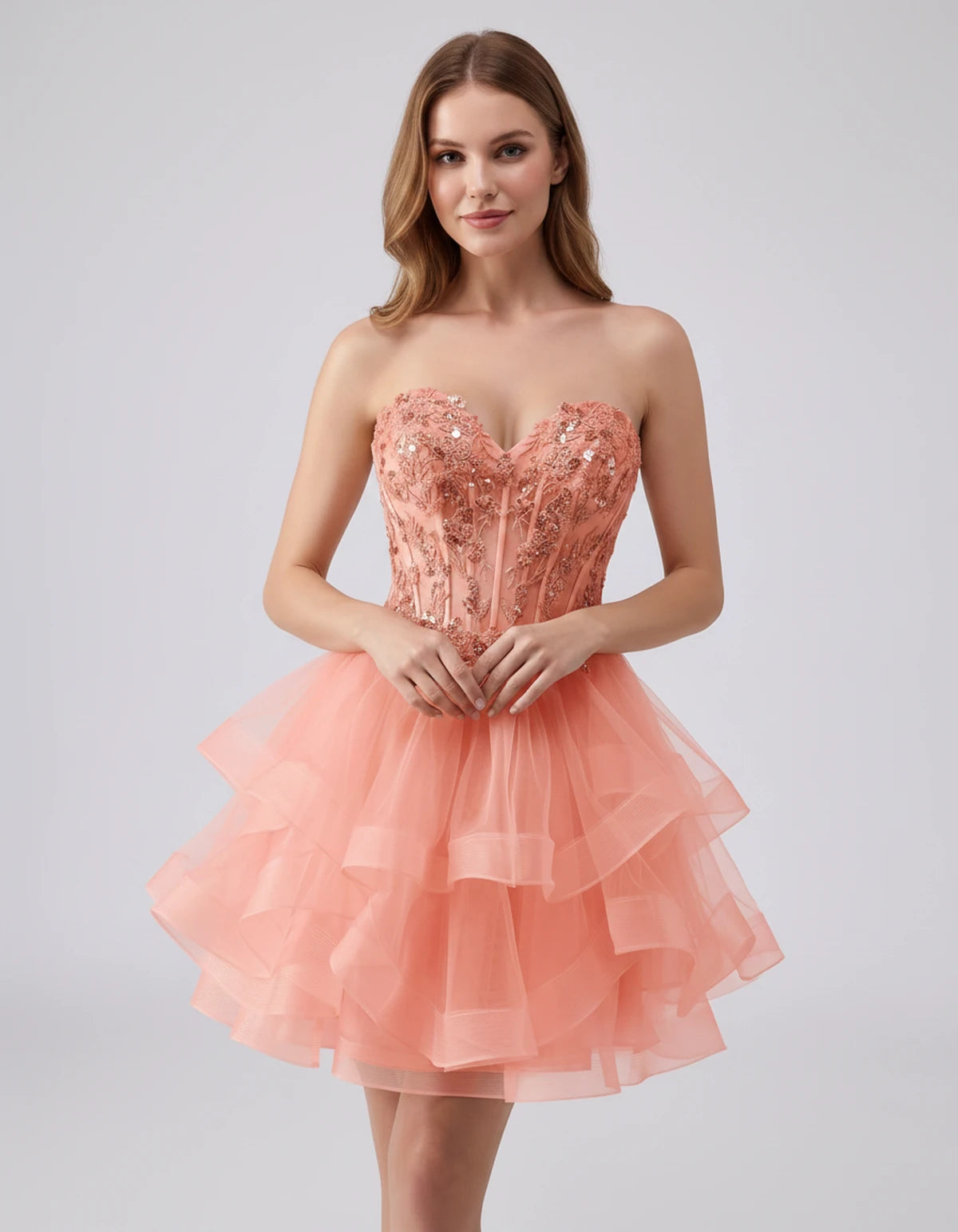 Cerelia Midi Dresses — Peach | SKU: SD-73258-peach-2,SD-73258-peach-4,SD-73258-peach-6,SD-73258-peach-8,SD-73258-peach-10,SD-73258-peach-12,SD-73258-peach-14,SD-73258-peach-14W,SD-73258-peach-16,SD-73258-peach-16W,SD-73258-peach-18W,SD-73258-peach-20W