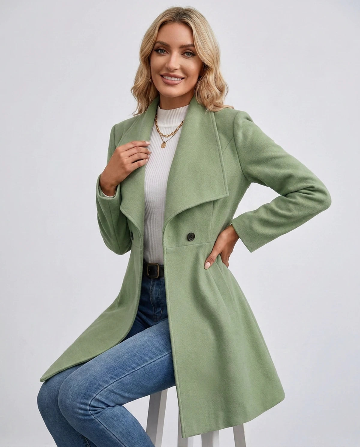 Cesarine Coat — Green | SKU: SD-60708-green-XS,SD-60708-green-S,SD-60708-green-M,SD-60708-green-L,SD-60708-green-XL,SD-60708-green-2XL