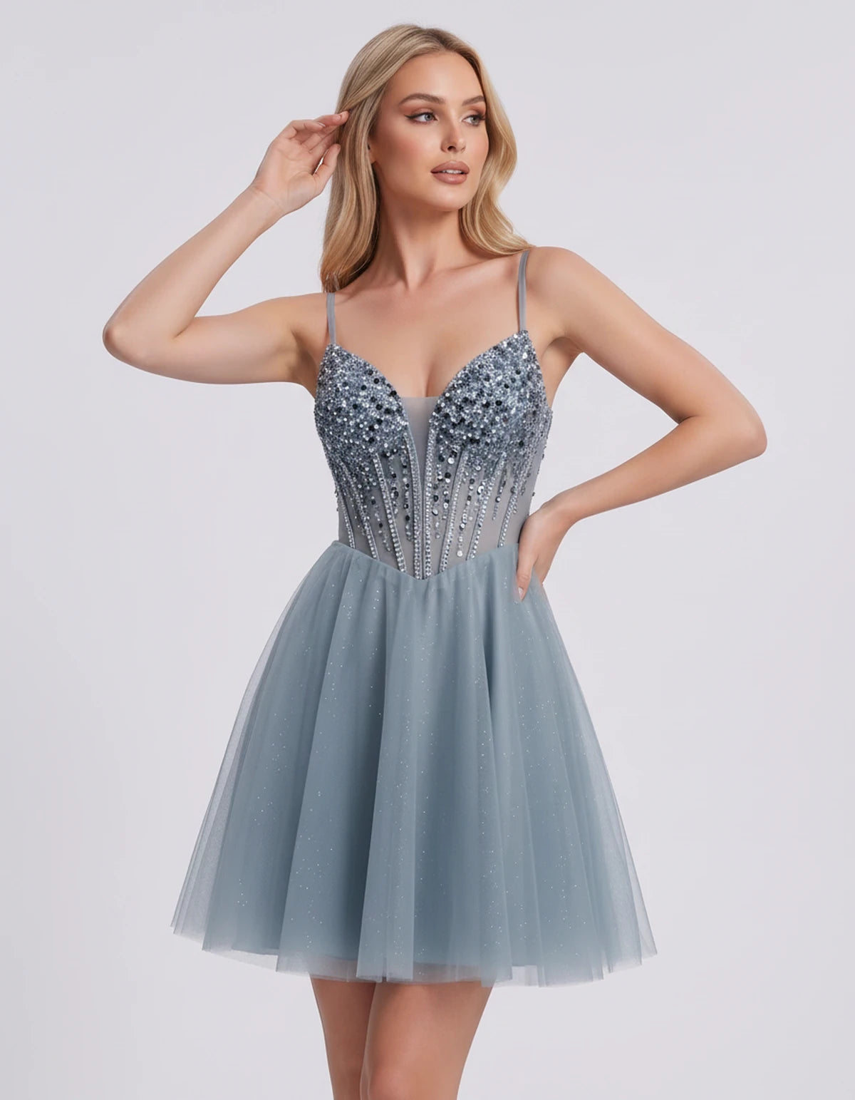 Charlise Mini Dress — Dusty Blue | SKU: SD-81155-dustyblue-2,SD-81155-dustyblue-4,SD-81155-dustyblue-6,SD-81155-dustyblue-8,SD-81155-dustyblue-10,SD-81155-dustyblue-12,SD-81155-dustyblue-14,SD-81155-dustyblue-16,SD-81155-dustyblue-16W,SD-81155-dustyblue-18W,SD-81155-dustyblue-20W,SD-81155-dustyblue-22W