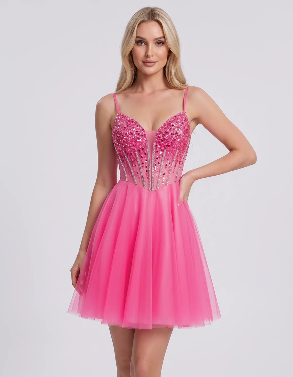 Charlise Mini Dress — Hot Pink | SKU: SD-81155-hotpink-2,SD-81155-hotpink-4,SD-81155-hotpink-6,SD-81155-hotpink-8,SD-81155-hotpink-10,SD-81155-hotpink-12,SD-81155-hotpink-14,SD-81155-hotpink-16,SD-81155-hotpink-16W,SD-81155-hotpink-18W,SD-81155-hotpink-20W,SD-81155-hotpink-22W