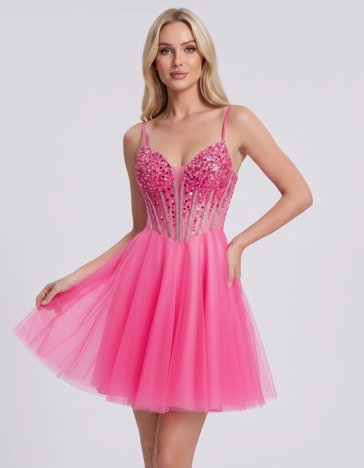 Charlise Mini Dress — Hot Pink | SKU: SD-81155-hotpink-2,SD-81155-hotpink-4,SD-81155-hotpink-6,SD-81155-hotpink-8,SD-81155-hotpink-10,SD-81155-hotpink-12,SD-81155-hotpink-14,SD-81155-hotpink-16,SD-81155-hotpink-16W,SD-81155-hotpink-18W,SD-81155-hotpink-20W,SD-81155-hotpink-22W