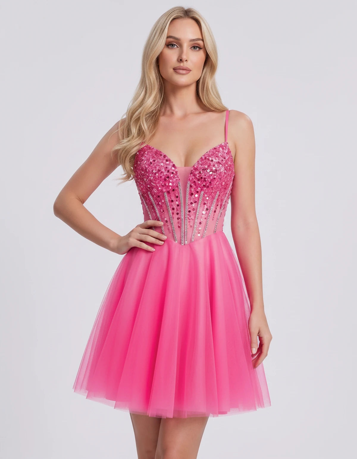 Charlise Mini Dress — Hot Pink | SKU: SD-81155-hotpink-2,SD-81155-hotpink-4,SD-81155-hotpink-6,SD-81155-hotpink-8,SD-81155-hotpink-10,SD-81155-hotpink-12,SD-81155-hotpink-14,SD-81155-hotpink-16,SD-81155-hotpink-16W,SD-81155-hotpink-18W,SD-81155-hotpink-20W,SD-81155-hotpink-22W
