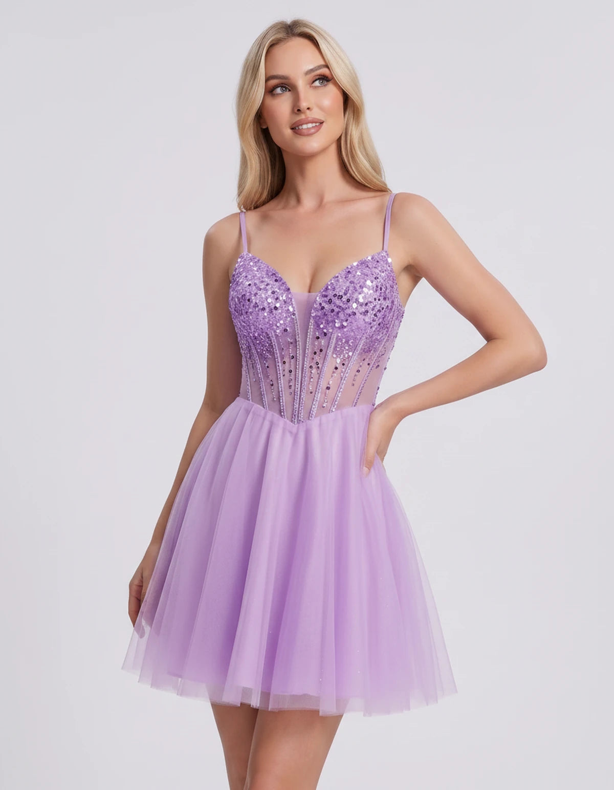 Charlise Mini Dress — Lilac | SKU: SD-81155-lilac-2,SD-81155-lilac-4,SD-81155-lilac-6,SD-81155-lilac-8,SD-81155-lilac-10,SD-81155-lilac-12,SD-81155-lilac-14,SD-81155-lilac-16,SD-81155-lilac-16W,SD-81155-lilac-18W,SD-81155-lilac-20W,SD-81155-lilac-22W