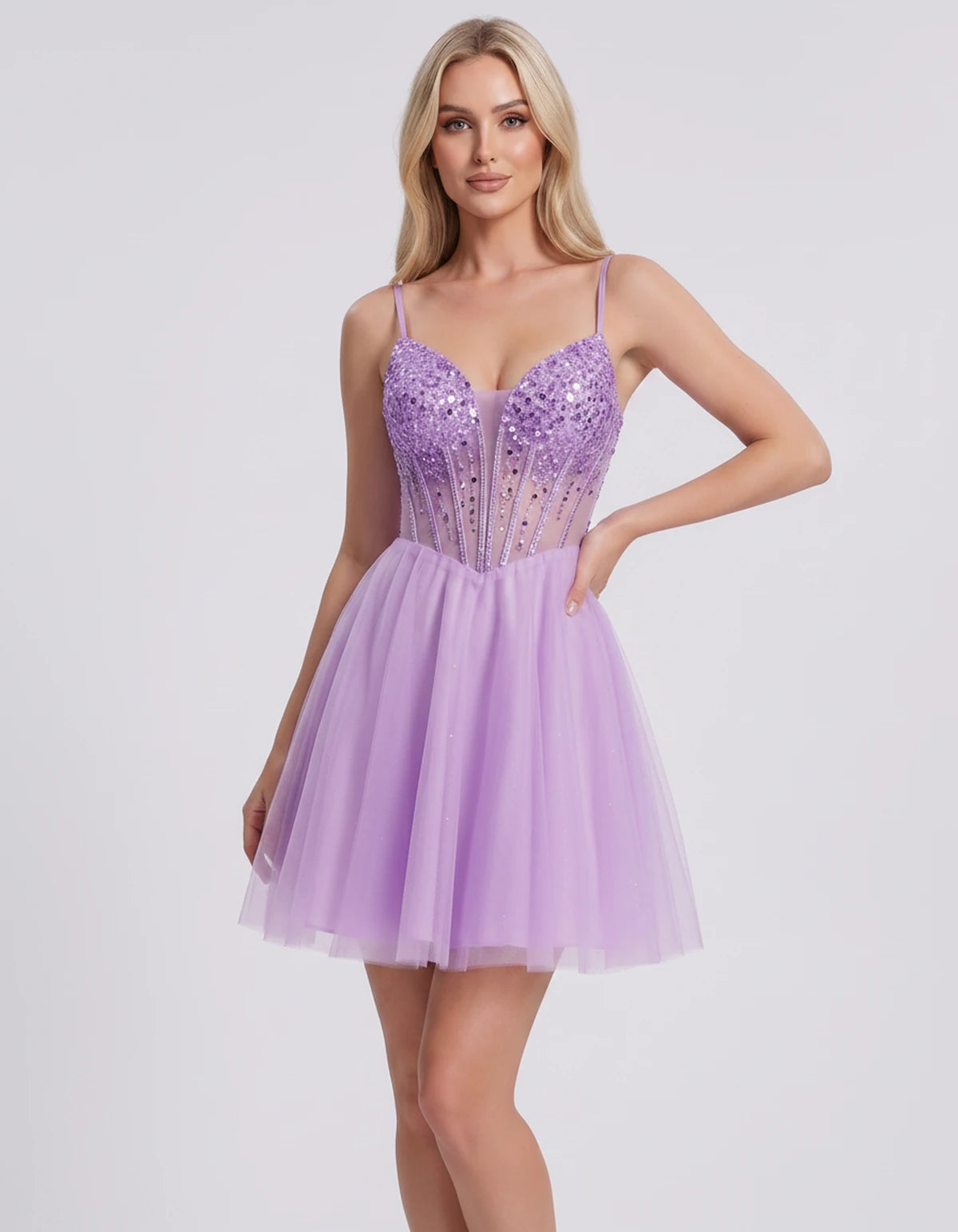 Charlise Mini Dress — Lilac | SKU: SD-81155-lilac-2,SD-81155-lilac-4,SD-81155-lilac-6,SD-81155-lilac-8,SD-81155-lilac-10,SD-81155-lilac-12,SD-81155-lilac-14,SD-81155-lilac-16,SD-81155-lilac-16W,SD-81155-lilac-18W,SD-81155-lilac-20W,SD-81155-lilac-22W