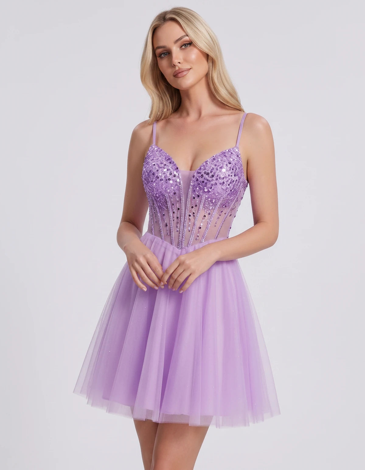 Charlise Mini Dress — Lilac | SKU: SD-81155-lilac-2,SD-81155-lilac-4,SD-81155-lilac-6,SD-81155-lilac-8,SD-81155-lilac-10,SD-81155-lilac-12,SD-81155-lilac-14,SD-81155-lilac-16,SD-81155-lilac-16W,SD-81155-lilac-18W,SD-81155-lilac-20W,SD-81155-lilac-22W