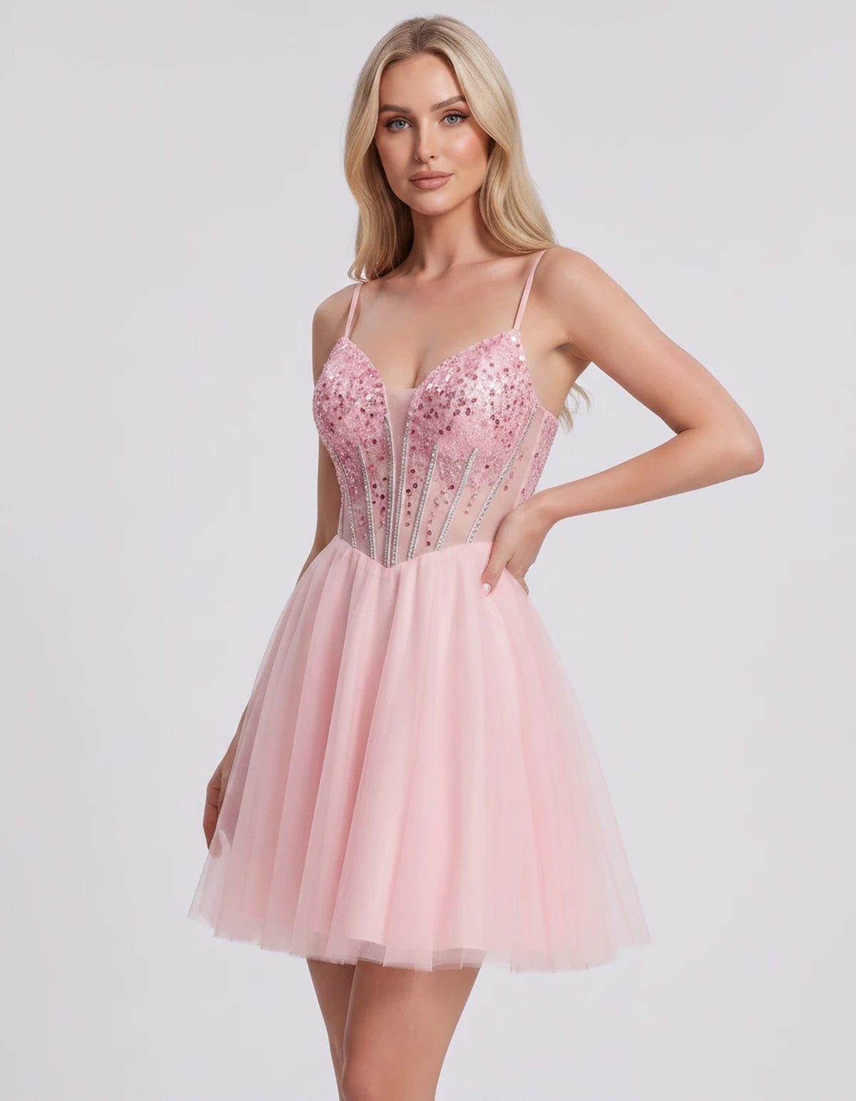 Charlise Mini Dress — Pink | SKU: SD-81155-pink-2,SD-81155-pink-4,SD-81155-pink-6,SD-81155-pink-8,SD-81155-pink-10,SD-81155-pink-12,SD-81155-pink-14,SD-81155-pink-16,SD-81155-pink-16W,SD-81155-pink-18W,SD-81155-pink-20W,SD-81155-pink-22W