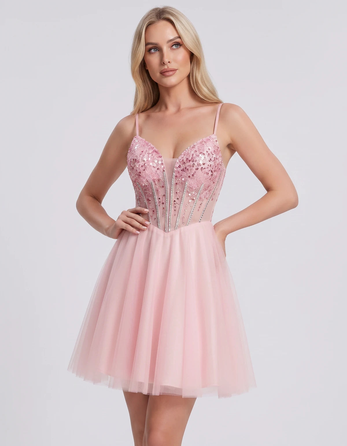 Charlise Mini Dress — Pink | SKU: SD-81155-pink-2,SD-81155-pink-4,SD-81155-pink-6,SD-81155-pink-8,SD-81155-pink-10,SD-81155-pink-12,SD-81155-pink-14,SD-81155-pink-16,SD-81155-pink-16W,SD-81155-pink-18W,SD-81155-pink-20W,SD-81155-pink-22W