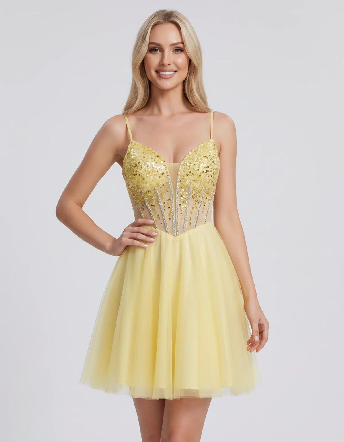 Charlise Mini Dress — Yellow | SKU: SD-81155-yellow-2,SD-81155-yellow-4,SD-81155-yellow-6,SD-81155-yellow-8,SD-81155-yellow-10,SD-81155-yellow-12,SD-81155-yellow-14,SD-81155-yellow-16,SD-81155-yellow-16W,SD-81155-yellow-18W,SD-81155-yellow-20W,SD-81155-yellow-22W