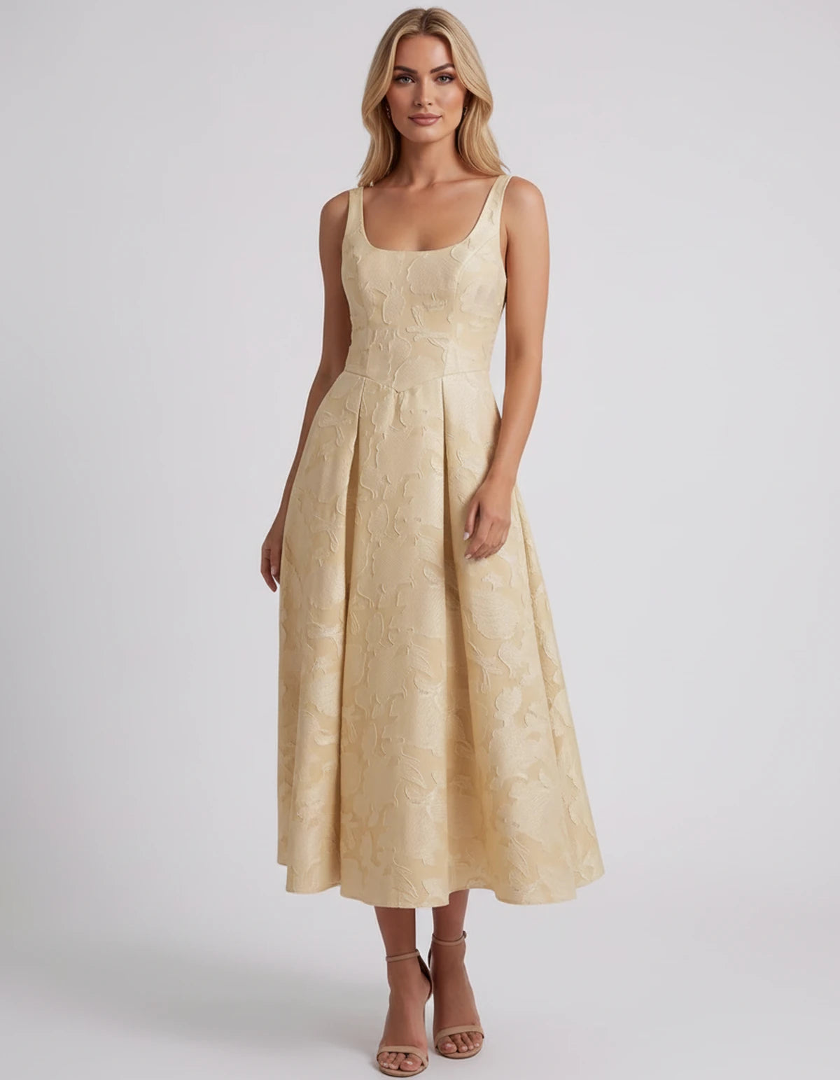 Charmaine Midi Dresses — Champagne | SKU: SD-65596-champagne-2,SD-65596-champagne-4,SD-65596-champagne-6,SD-65596-champagne-8,SD-65596-champagne-10,SD-65596-champagne-12,SD-65596-champagne-14,SD-65596-champagne-16,SD-65596-champagne-16W,SD-65596-champagne-18W,SD-65596-champagne-20W,SD-65596-champagne-22W