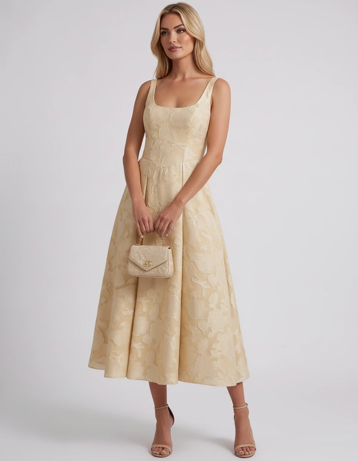 Charmaine Midi Dresses — Champagne | SKU: SD-65596-champagne-2,SD-65596-champagne-4,SD-65596-champagne-6,SD-65596-champagne-8,SD-65596-champagne-10,SD-65596-champagne-12,SD-65596-champagne-14,SD-65596-champagne-16,SD-65596-champagne-16W,SD-65596-champagne-18W,SD-65596-champagne-20W,SD-65596-champagne-22W