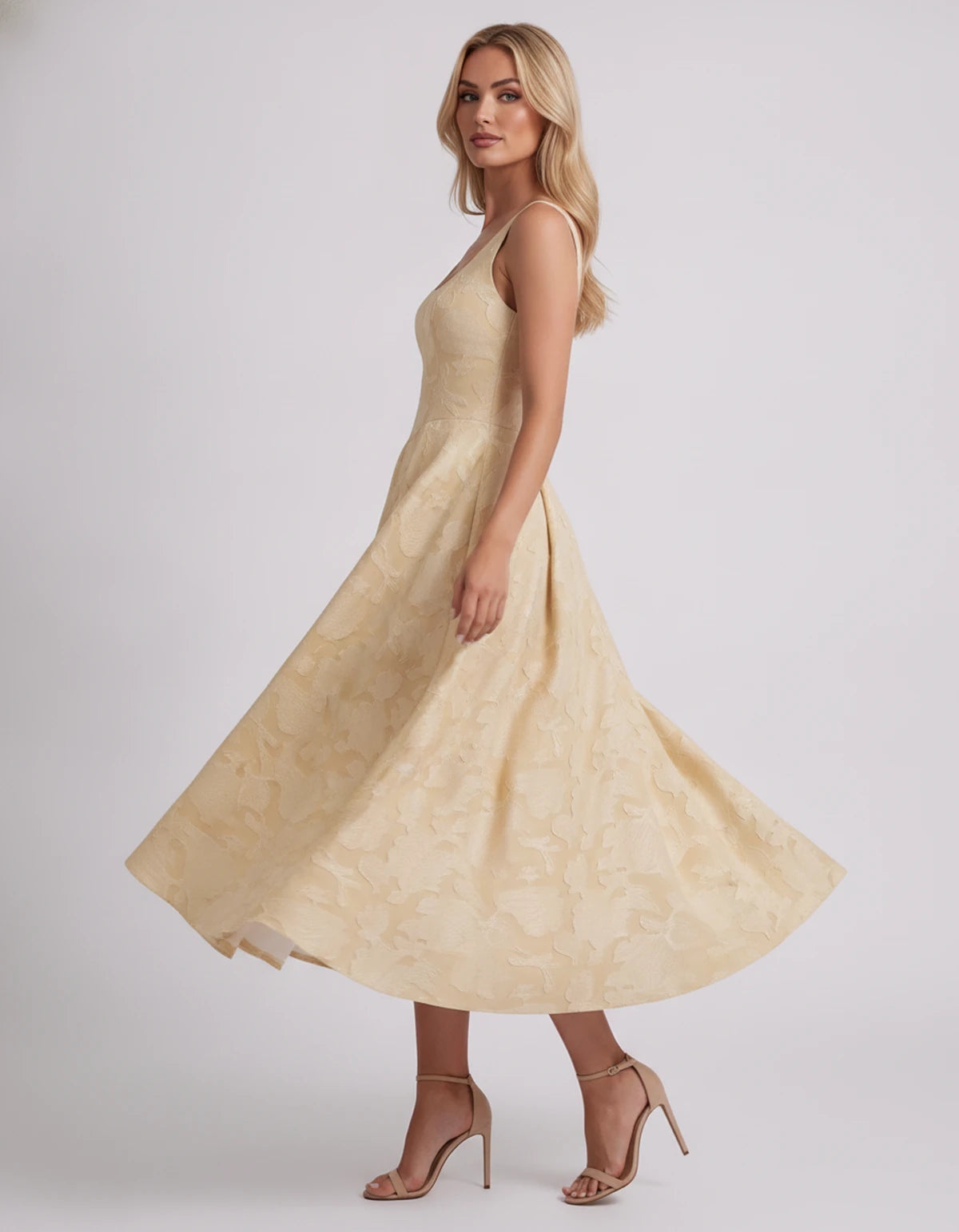 Charmaine Midi Dresses — Champagne | SKU: SD-65596-champagne-2,SD-65596-champagne-4,SD-65596-champagne-6,SD-65596-champagne-8,SD-65596-champagne-10,SD-65596-champagne-12,SD-65596-champagne-14,SD-65596-champagne-16,SD-65596-champagne-16W,SD-65596-champagne-18W,SD-65596-champagne-20W,SD-65596-champagne-22W