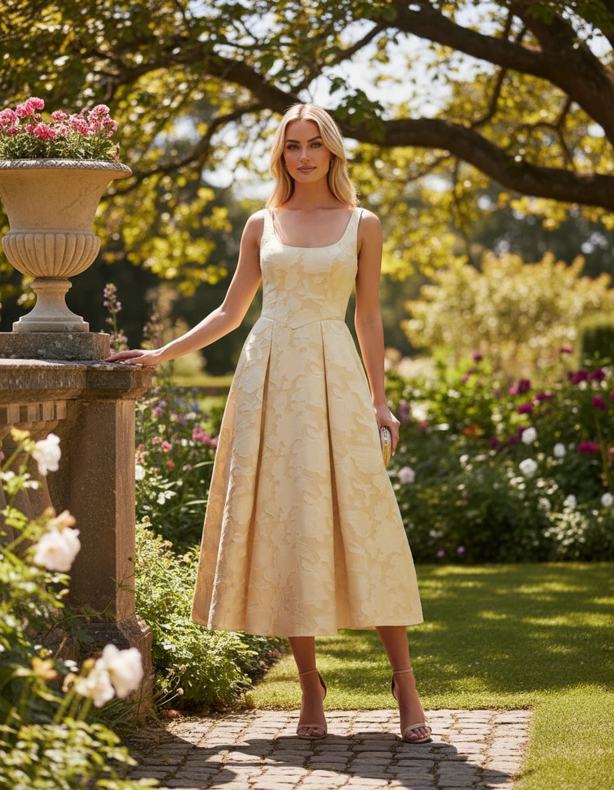 Charmaine Midi Dresses — Champagne | SKU: SD-65596-champagne-2,SD-65596-champagne-4,SD-65596-champagne-6,SD-65596-champagne-8,SD-65596-champagne-10,SD-65596-champagne-12,SD-65596-champagne-14,SD-65596-champagne-16,SD-65596-champagne-16W,SD-65596-champagne-18W,SD-65596-champagne-20W,SD-65596-champagne-22W