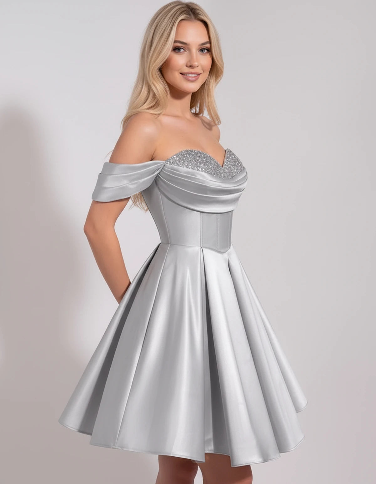 Chiara Mini Dress — Grey | SKU: SD-91927-grey-2,SD-91927-grey-4,SD-91927-grey-6,SD-91927-grey-8,SD-91927-grey-10,SD-91927-grey-12,SD-91927-grey-14,SD-91927-grey-16,SD-91927-grey-16W,SD-91927-grey-18W,SD-91927-grey-20W,SD-91927-grey-22W