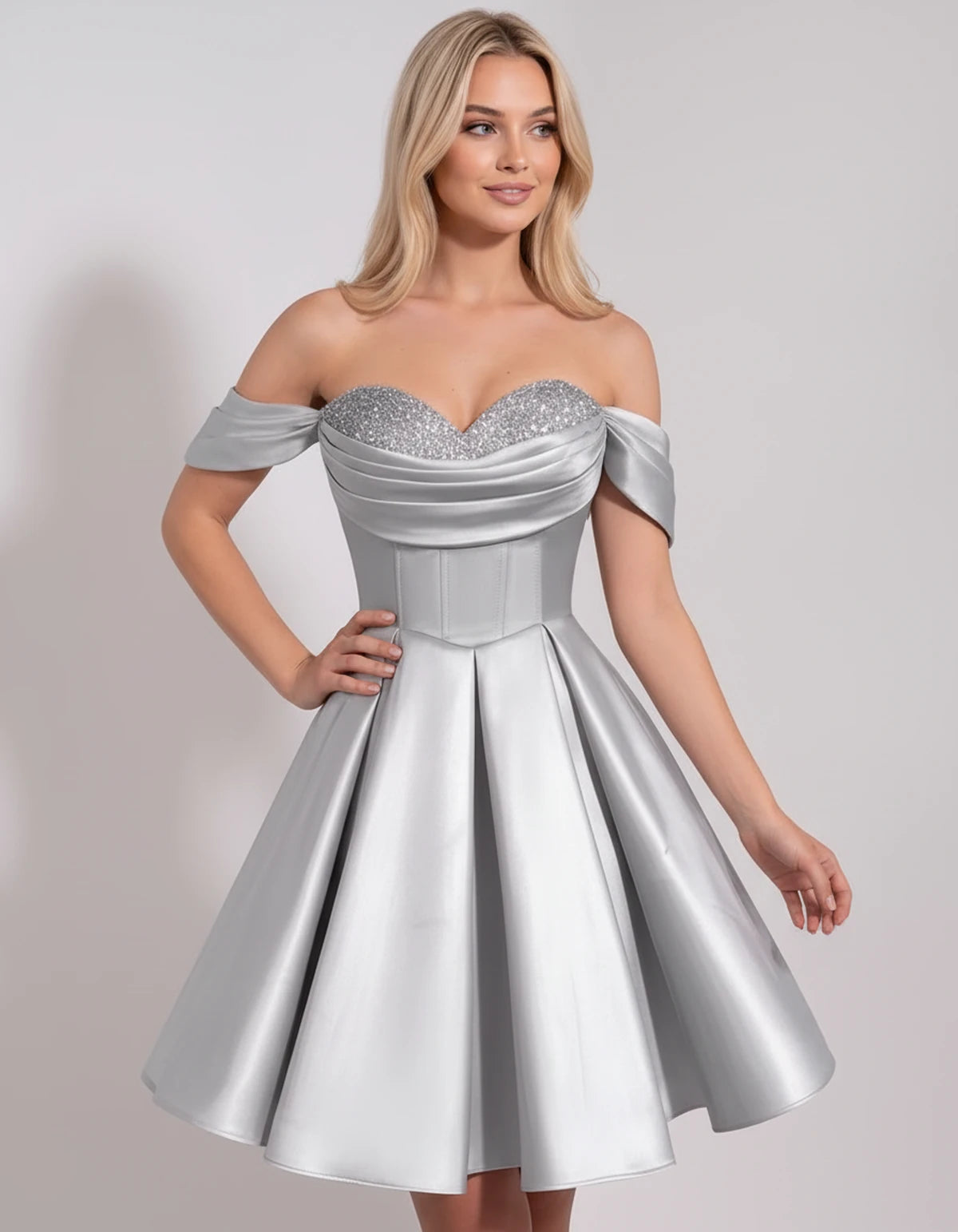 Chiara Mini Dress — Grey | SKU: SD-91927-grey-2,SD-91927-grey-4,SD-91927-grey-6,SD-91927-grey-8,SD-91927-grey-10,SD-91927-grey-12,SD-91927-grey-14,SD-91927-grey-16,SD-91927-grey-16W,SD-91927-grey-18W,SD-91927-grey-20W,SD-91927-grey-22W