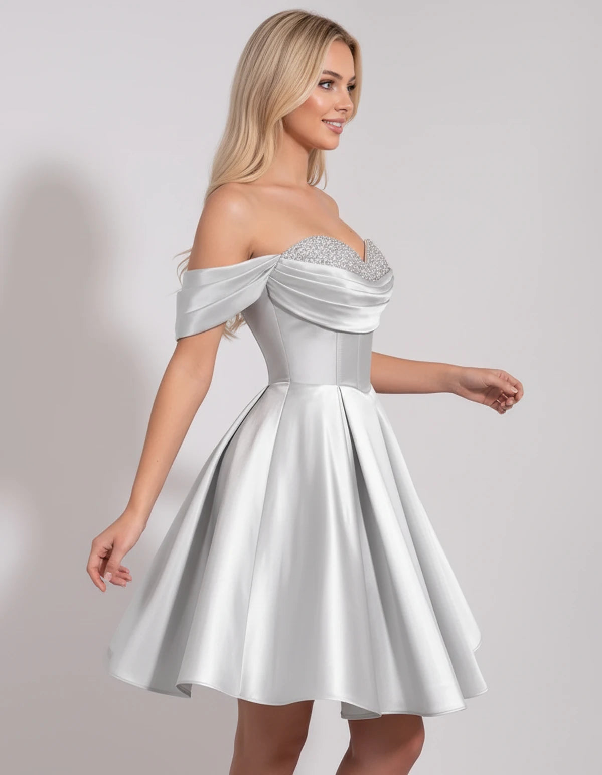 Chiara Mini Dress — Silver | SKU: SD-91927-silver-2,SD-91927-silver-4,SD-91927-silver-6,SD-91927-silver-8,SD-91927-silver-10,SD-91927-silver-12,SD-91927-silver-14,SD-91927-silver-16,SD-91927-silver-16W,SD-91927-silver-18W,SD-91927-silver-20W,SD-91927-silver-22W