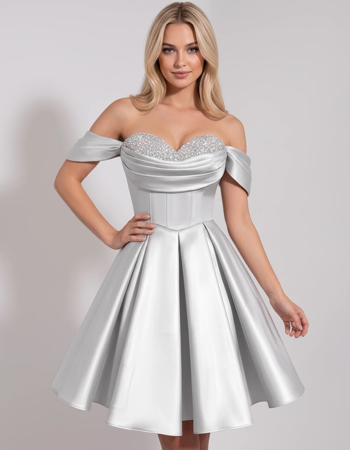 Chiara Mini Dress — Silver | SKU: SD-91927-silver-2,SD-91927-silver-4,SD-91927-silver-6,SD-91927-silver-8,SD-91927-silver-10,SD-91927-silver-12,SD-91927-silver-14,SD-91927-silver-16,SD-91927-silver-16W,SD-91927-silver-18W,SD-91927-silver-20W,SD-91927-silver-22W
