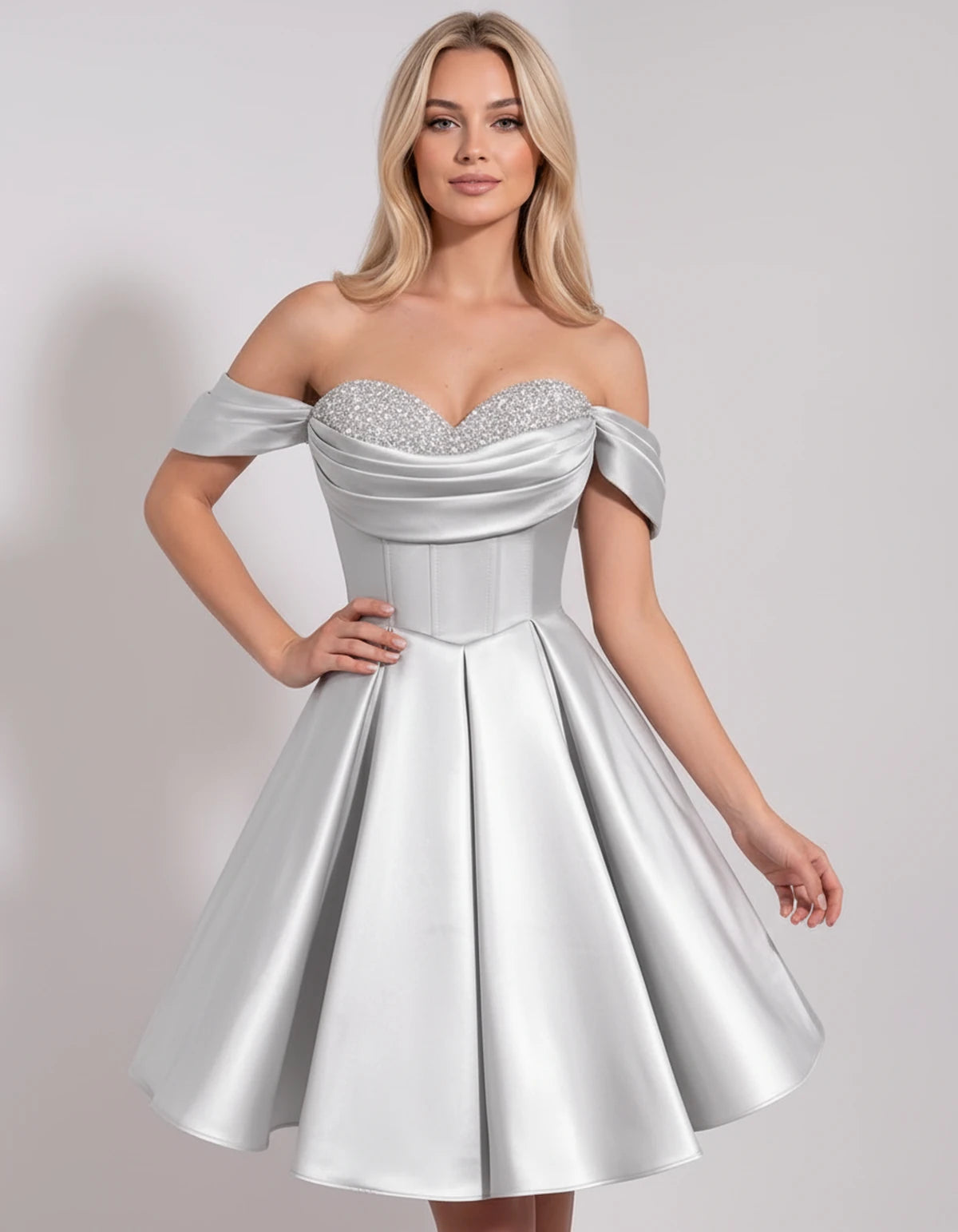 Chiara Mini Dress — Silver | SKU: SD-91927-silver-2,SD-91927-silver-4,SD-91927-silver-6,SD-91927-silver-8,SD-91927-silver-10,SD-91927-silver-12,SD-91927-silver-14,SD-91927-silver-16,SD-91927-silver-16W,SD-91927-silver-18W,SD-91927-silver-20W,SD-91927-silver-22W