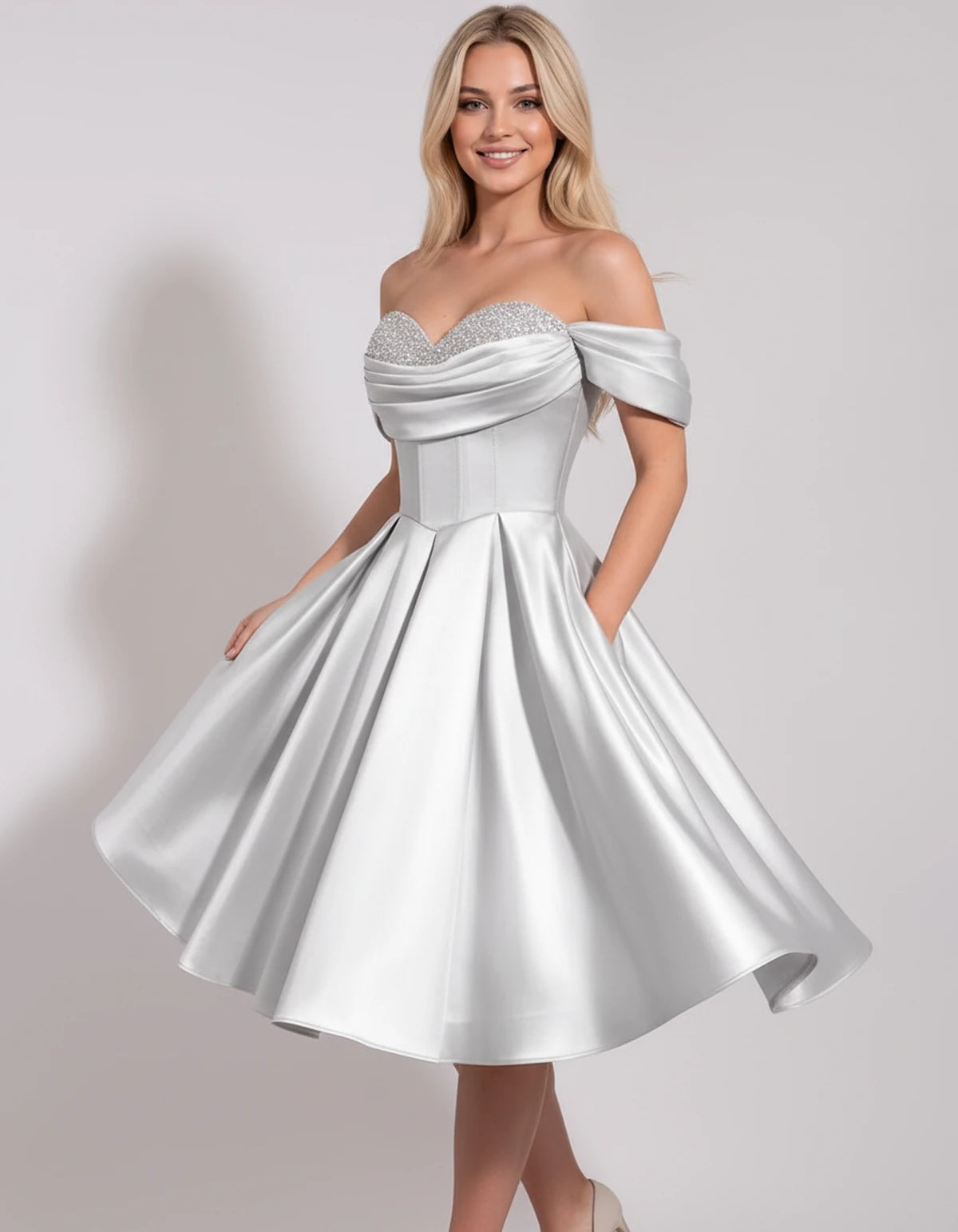 Chiara Mini Dress — Silver | SKU: SD-91927-silver-2,SD-91927-silver-4,SD-91927-silver-6,SD-91927-silver-8,SD-91927-silver-10,SD-91927-silver-12,SD-91927-silver-14,SD-91927-silver-16,SD-91927-silver-16W,SD-91927-silver-18W,SD-91927-silver-20W,SD-91927-silver-22W