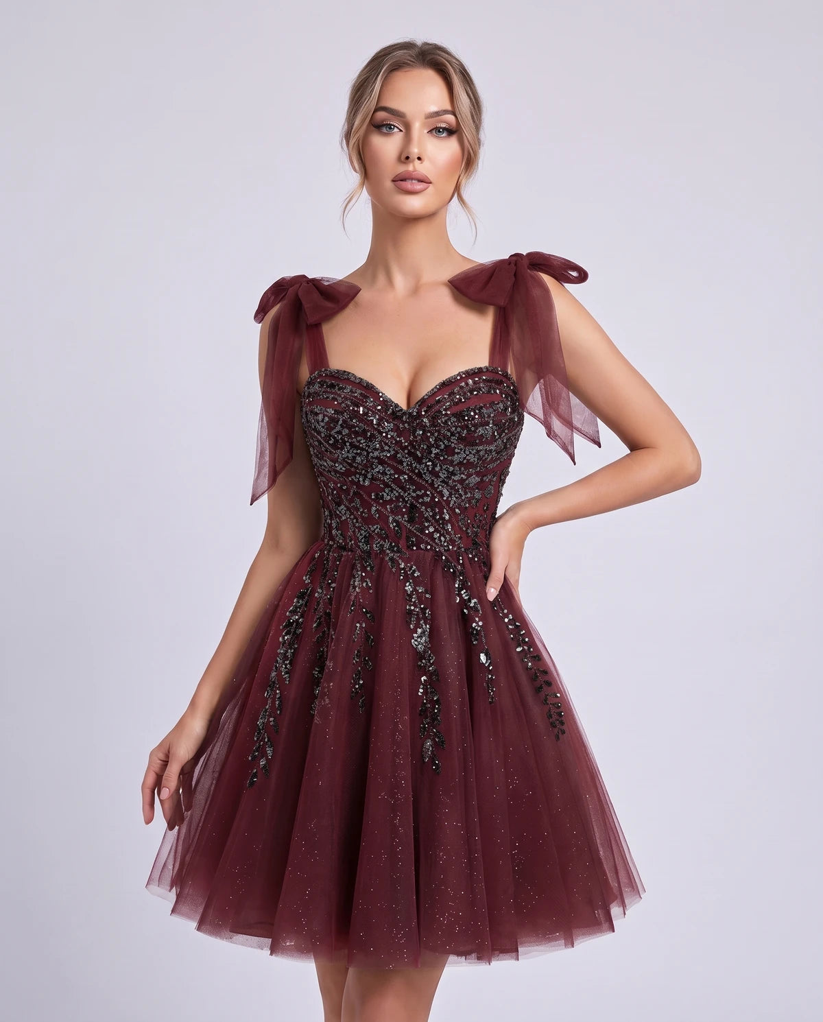 Coralie Midi Dresses — Burgundy