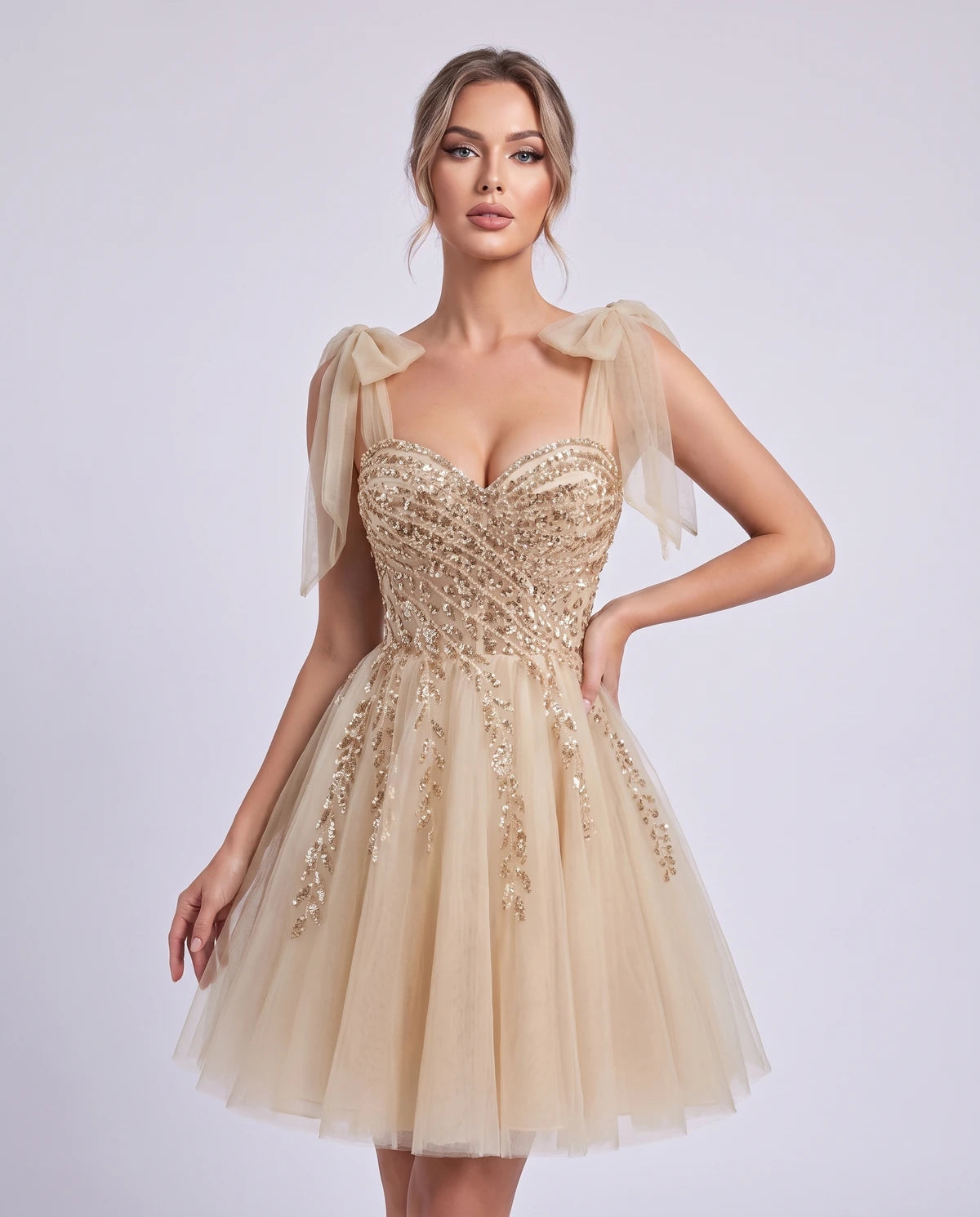Coralie Midi Dresses — Champagne