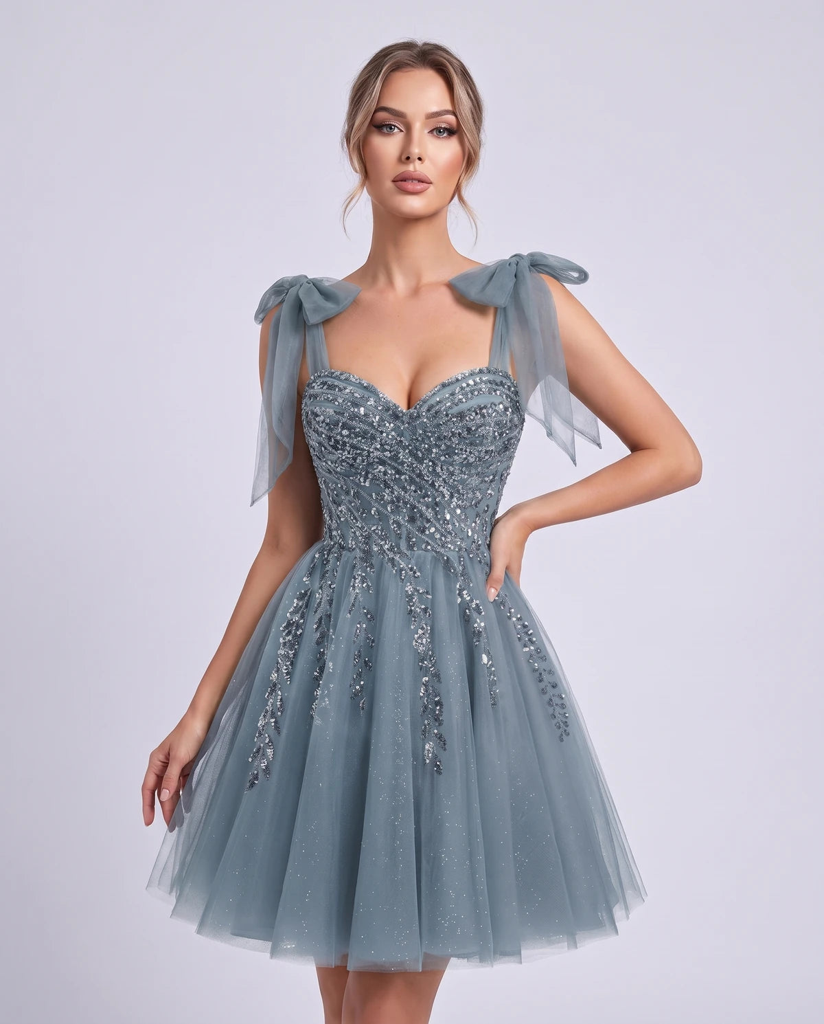 Coralie Midi Dresses — Dusty Blue
