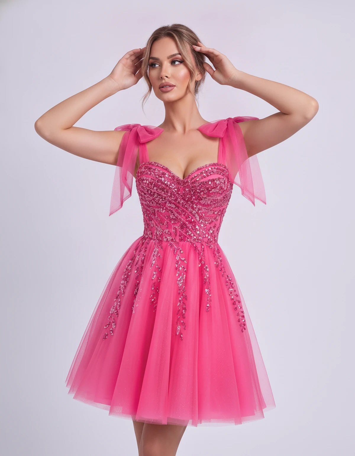 Coralie Midi Dresses — Hot Pink | SKU: SD-67209-hotpink-2,SD-67209-hotpink-4,SD-67209-hotpink-6,SD-67209-hotpink-8,SD-67209-hotpink-10,SD-67209-hotpink-12,SD-67209-hotpink-14,SD-67209-hotpink-14W,SD-67209-hotpink-16,SD-67209-hotpink-16W,SD-67209-hotpink-18W,SD-67209-hotpink-20W