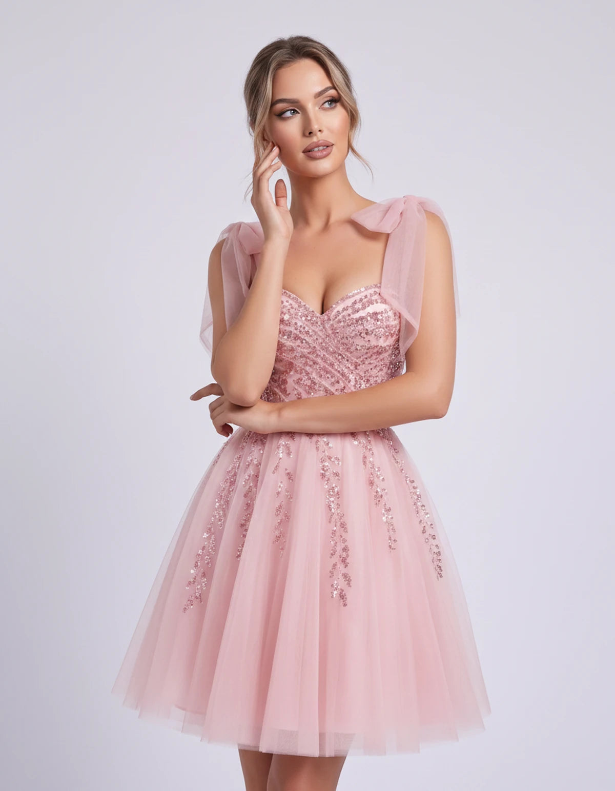 Coralie Midi Dresses — Light Pink | SKU: SD-67209-lightpink-2,SD-67209-lightpink-4,SD-67209-lightpink-6,SD-67209-lightpink-8,SD-67209-lightpink-10,SD-67209-lightpink-12,SD-67209-lightpink-14,SD-67209-lightpink-14W,SD-67209-lightpink-16,SD-67209-lightpink-16W,SD-67209-lightpink-18W,SD-67209-lightpink-20W
