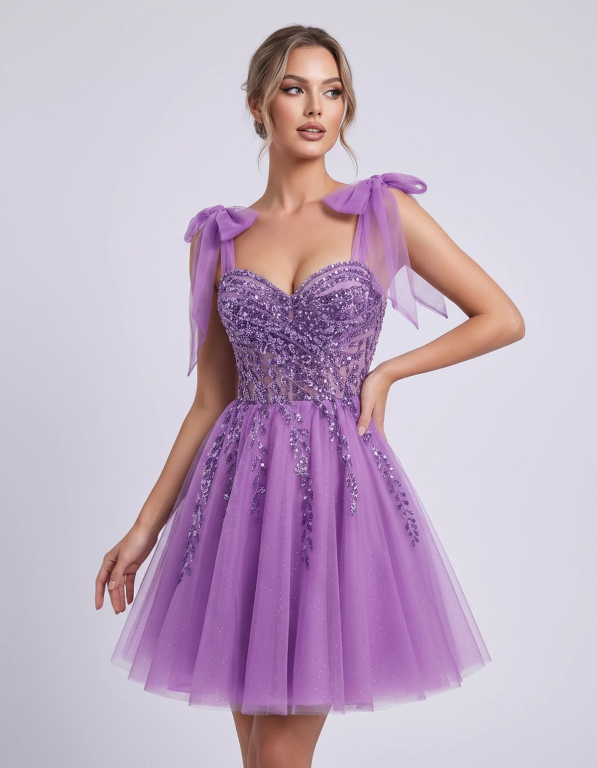 Coralie Midi Dresses — Lilac | SKU: SD-67209-lilac-2,SD-67209-lilac-4,SD-67209-lilac-6,SD-67209-lilac-8,SD-67209-lilac-10,SD-67209-lilac-12,SD-67209-lilac-14,SD-67209-lilac-14W,SD-67209-lilac-16,SD-67209-lilac-16W,SD-67209-lilac-18W,SD-67209-lilac-20W