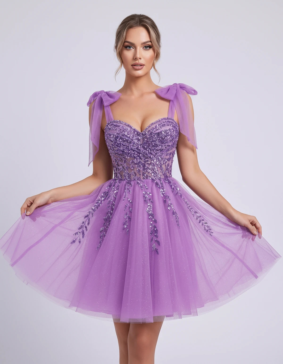 Coralie Midi Dresses — Lilac | SKU: SD-67209-lilac-2,SD-67209-lilac-4,SD-67209-lilac-6,SD-67209-lilac-8,SD-67209-lilac-10,SD-67209-lilac-12,SD-67209-lilac-14,SD-67209-lilac-14W,SD-67209-lilac-16,SD-67209-lilac-16W,SD-67209-lilac-18W,SD-67209-lilac-20W