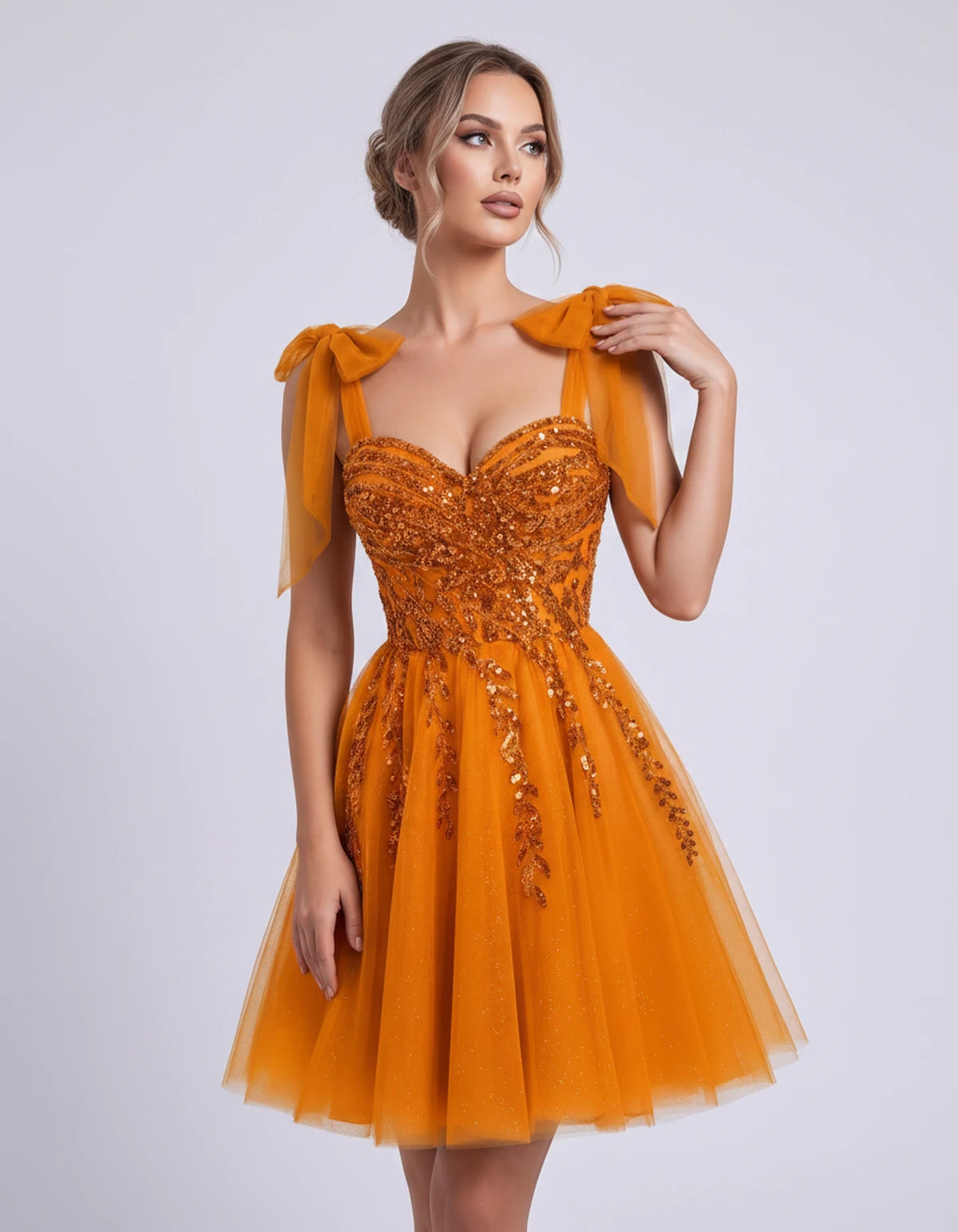 Coralie Midi Dresses — Orange | SKU: SD-67209-orange-2,SD-67209-orange-4,SD-67209-orange-6,SD-67209-orange-8,SD-67209-orange-10,SD-67209-orange-12,SD-67209-orange-14,SD-67209-orange-14W,SD-67209-orange-16,SD-67209-orange-16W,SD-67209-orange-18W,SD-67209-orange-20W