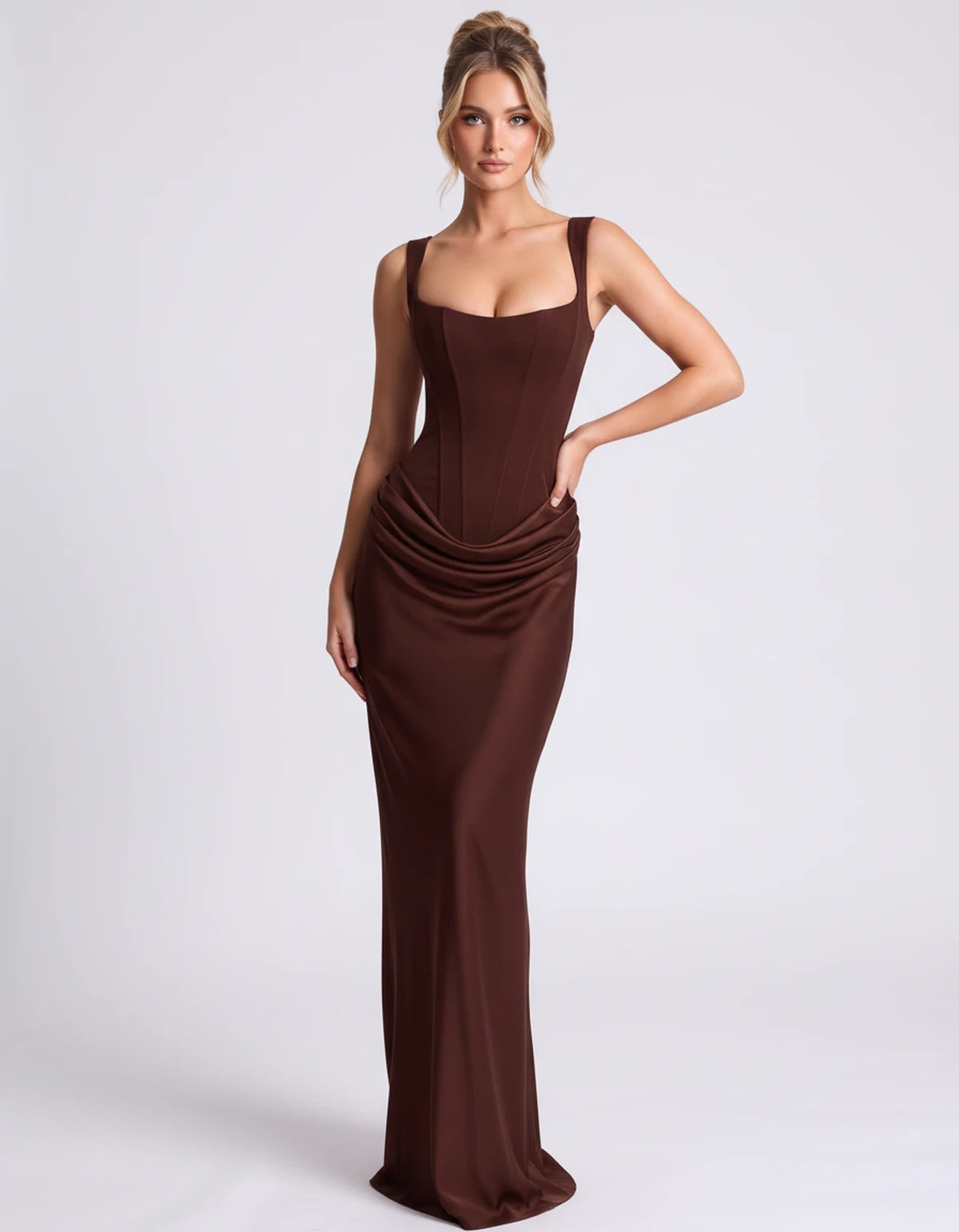 Elettra Maxi Dress — Coffee / S / United States | SKU: SD-53414-coffeesunitedstates-XS,SD-53414-coffeesunitedstates-S,SD-53414-coffeesunitedstates-M,SD-53414-coffeesunitedstates-L