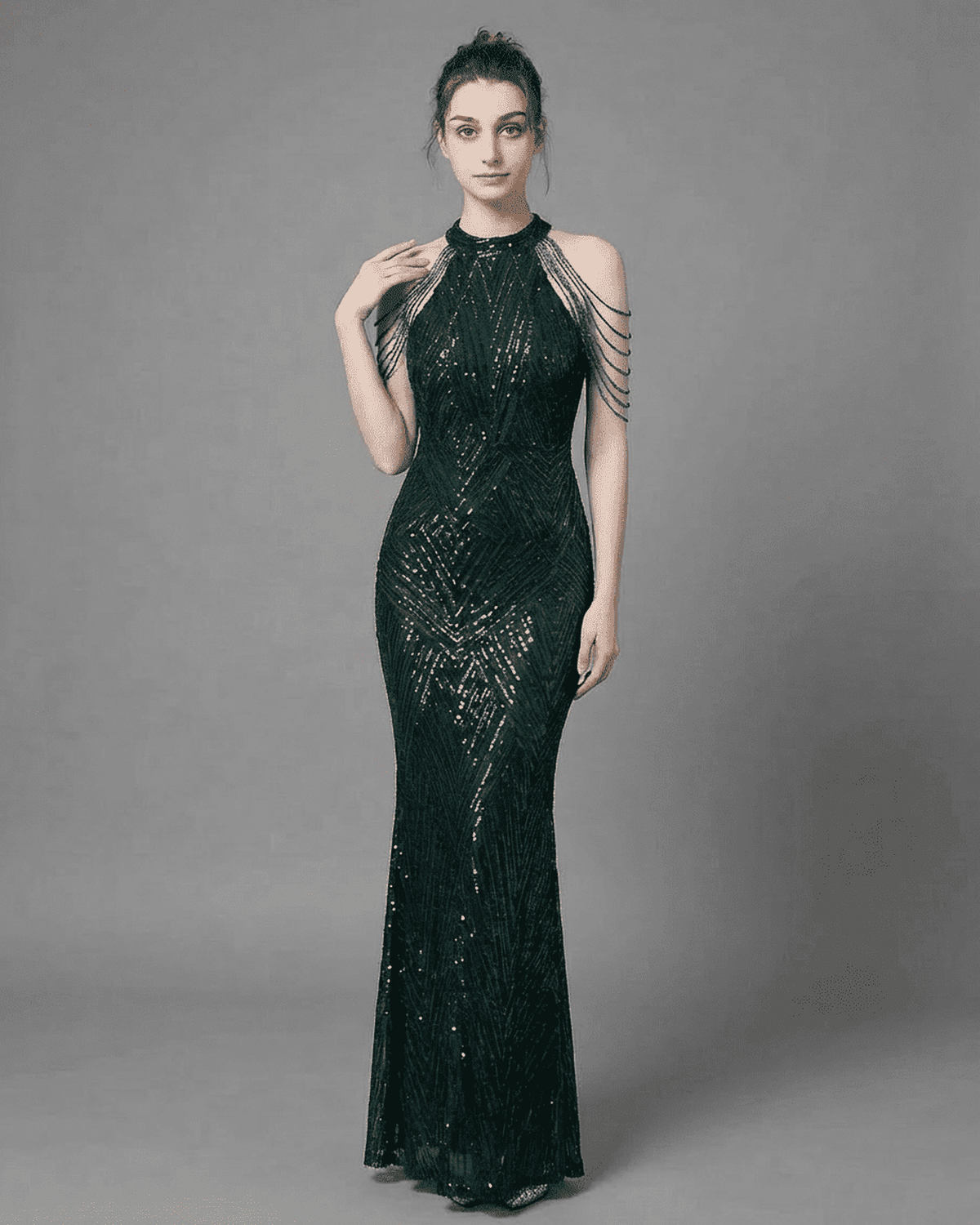 Emerald Maxi Dress by SLIMONA featuring sequin detailing and a halter neckline for an elegant evening look.
