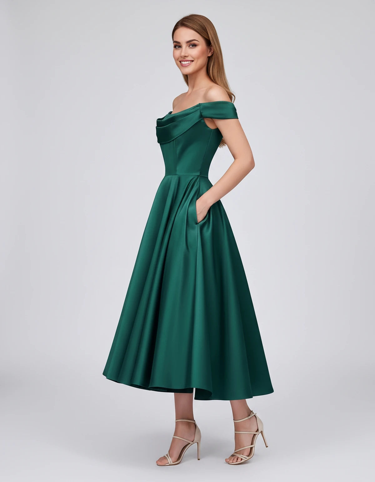 Emiliane Midi Dresses — Green | SKU: SD-02830-green-2,SD-02830-green-4,SD-02830-green-6,SD-02830-green-8,SD-02830-green-10,SD-02830-green-12,SD-02830-green-14,SD-02830-green-16,SD-02830-green-16W,SD-02830-green-18W,SD-02830-green-20W,SD-02830-green-22W