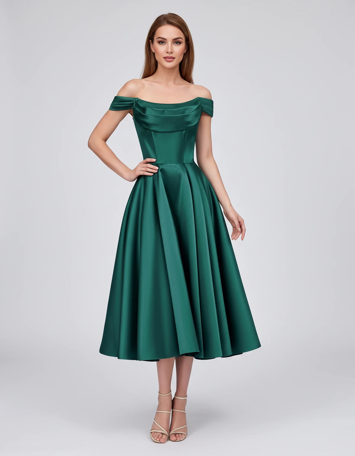 Emiliane Midi Dresses — Green | SKU: SD-02830-green-2,SD-02830-green-4,SD-02830-green-6,SD-02830-green-8,SD-02830-green-10,SD-02830-green-12,SD-02830-green-14,SD-02830-green-16,SD-02830-green-16W,SD-02830-green-18W,SD-02830-green-20W,SD-02830-green-22W