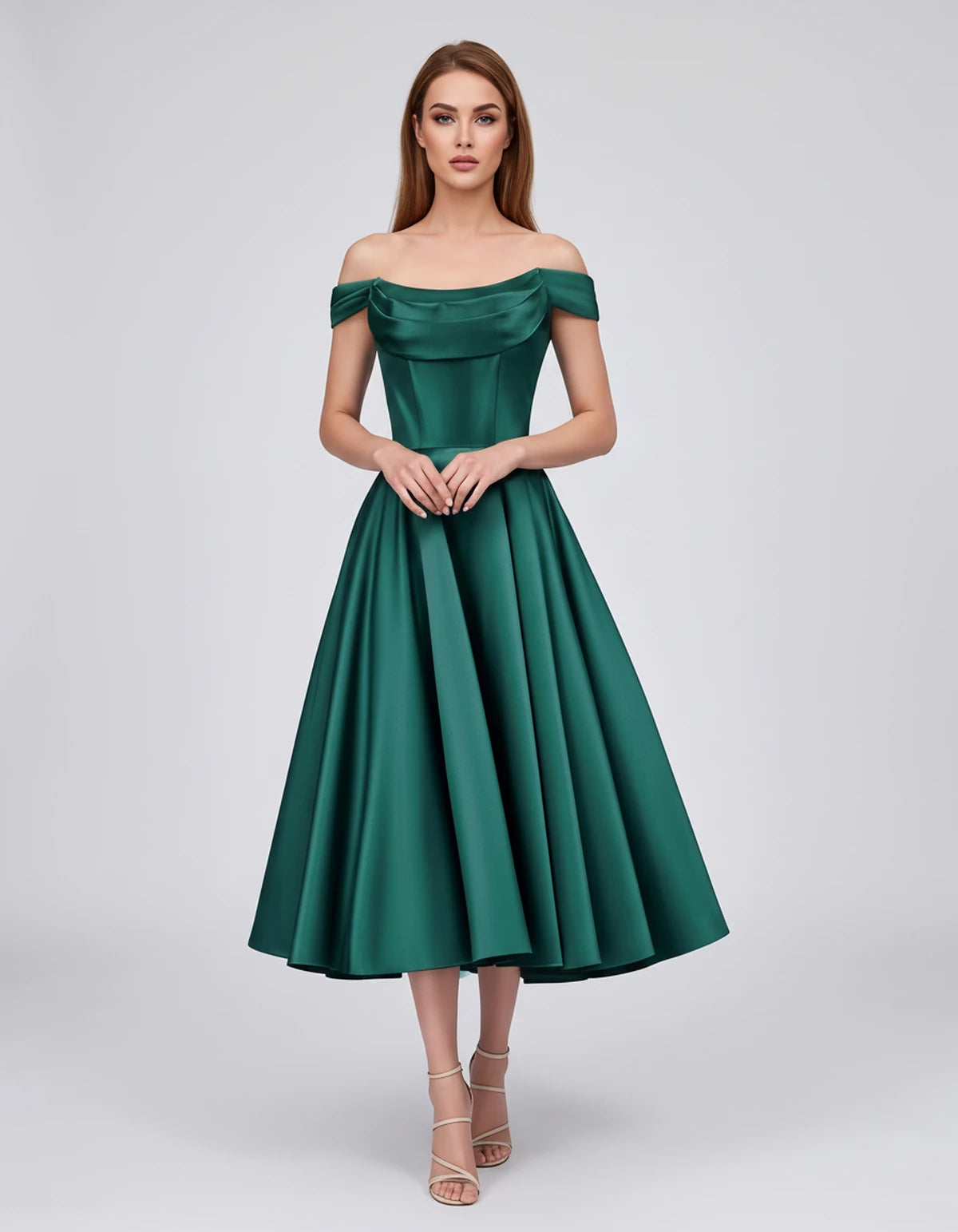 Emiliane Midi Dresses — Green | SKU: SD-02830-green-2,SD-02830-green-4,SD-02830-green-6,SD-02830-green-8,SD-02830-green-10,SD-02830-green-12,SD-02830-green-14,SD-02830-green-16,SD-02830-green-16W,SD-02830-green-18W,SD-02830-green-20W,SD-02830-green-22W