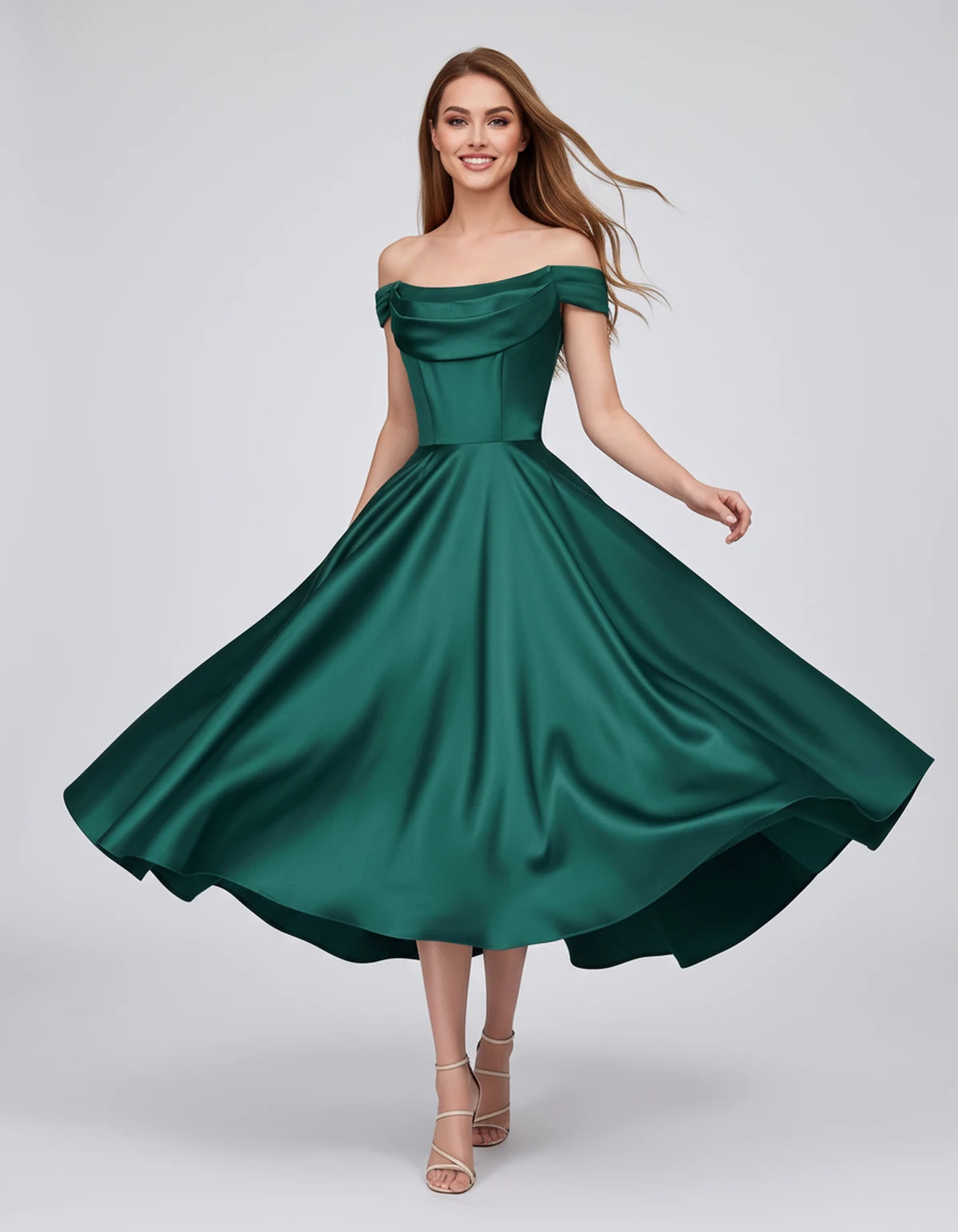 Emiliane Midi Dresses — Green | SKU: SD-02830-green-2,SD-02830-green-4,SD-02830-green-6,SD-02830-green-8,SD-02830-green-10,SD-02830-green-12,SD-02830-green-14,SD-02830-green-16,SD-02830-green-16W,SD-02830-green-18W,SD-02830-green-20W,SD-02830-green-22W
