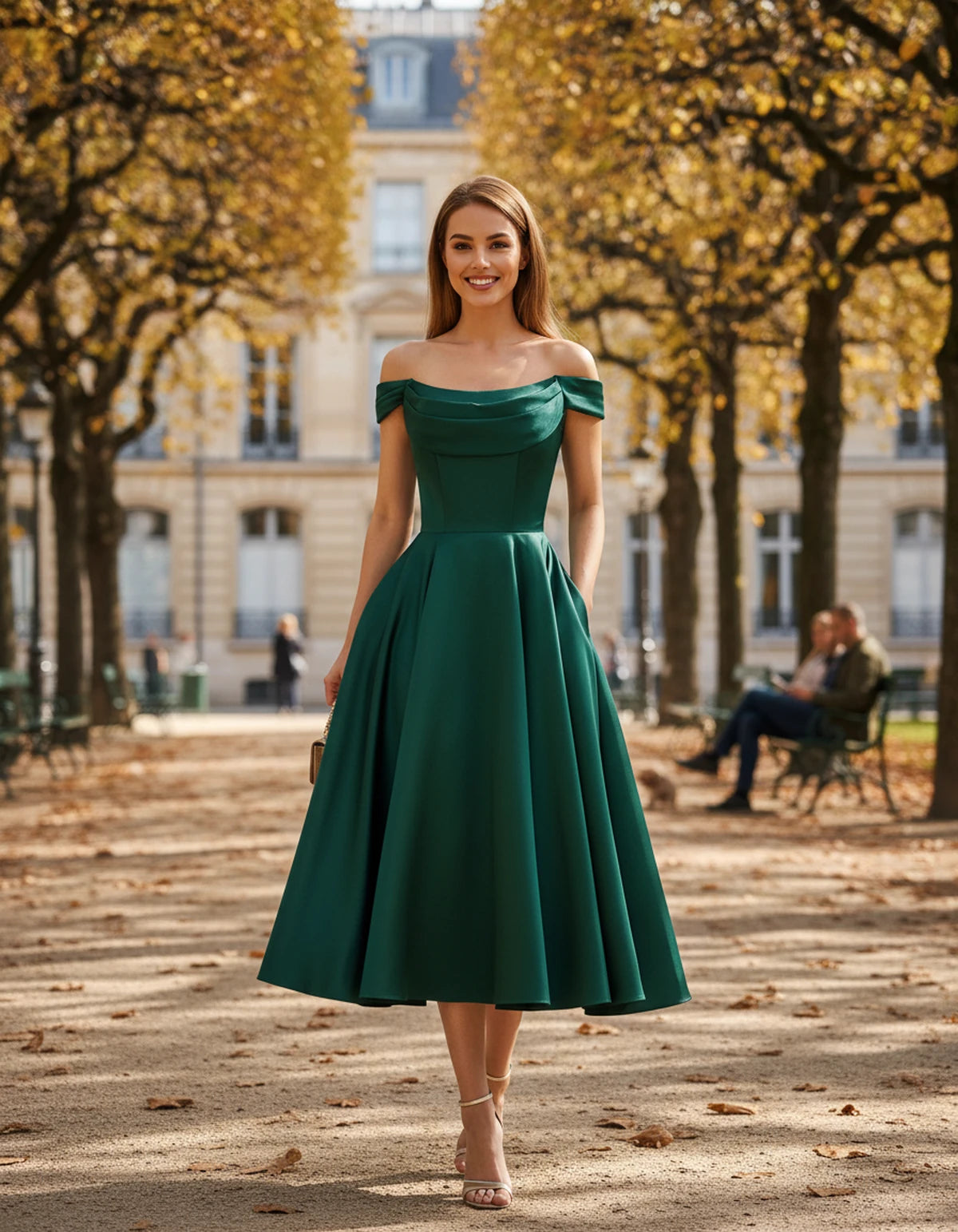 Emiliane Midi Dresses — Green | SKU: SD-02830-green-2,SD-02830-green-4,SD-02830-green-6,SD-02830-green-8,SD-02830-green-10,SD-02830-green-12,SD-02830-green-14,SD-02830-green-16,SD-02830-green-16W,SD-02830-green-18W,SD-02830-green-20W,SD-02830-green-22W