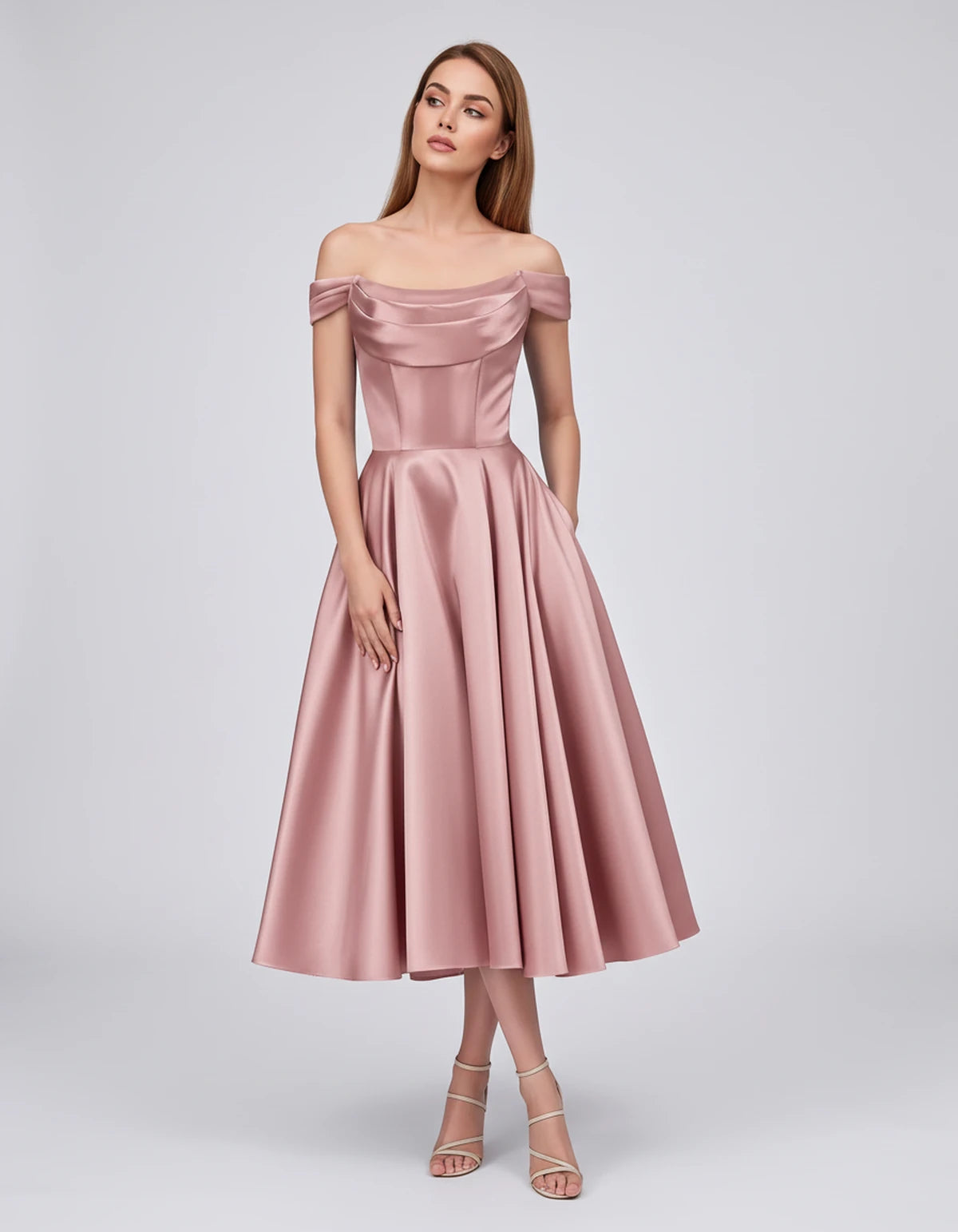 Emiliane Midi Dresses — Pink | SKU: SD-02830-pink-2,SD-02830-pink-4,SD-02830-pink-6,SD-02830-pink-8,SD-02830-pink-10,SD-02830-pink-12,SD-02830-pink-14,SD-02830-pink-16,SD-02830-pink-16W,SD-02830-pink-18W,SD-02830-pink-20W,SD-02830-pink-22W