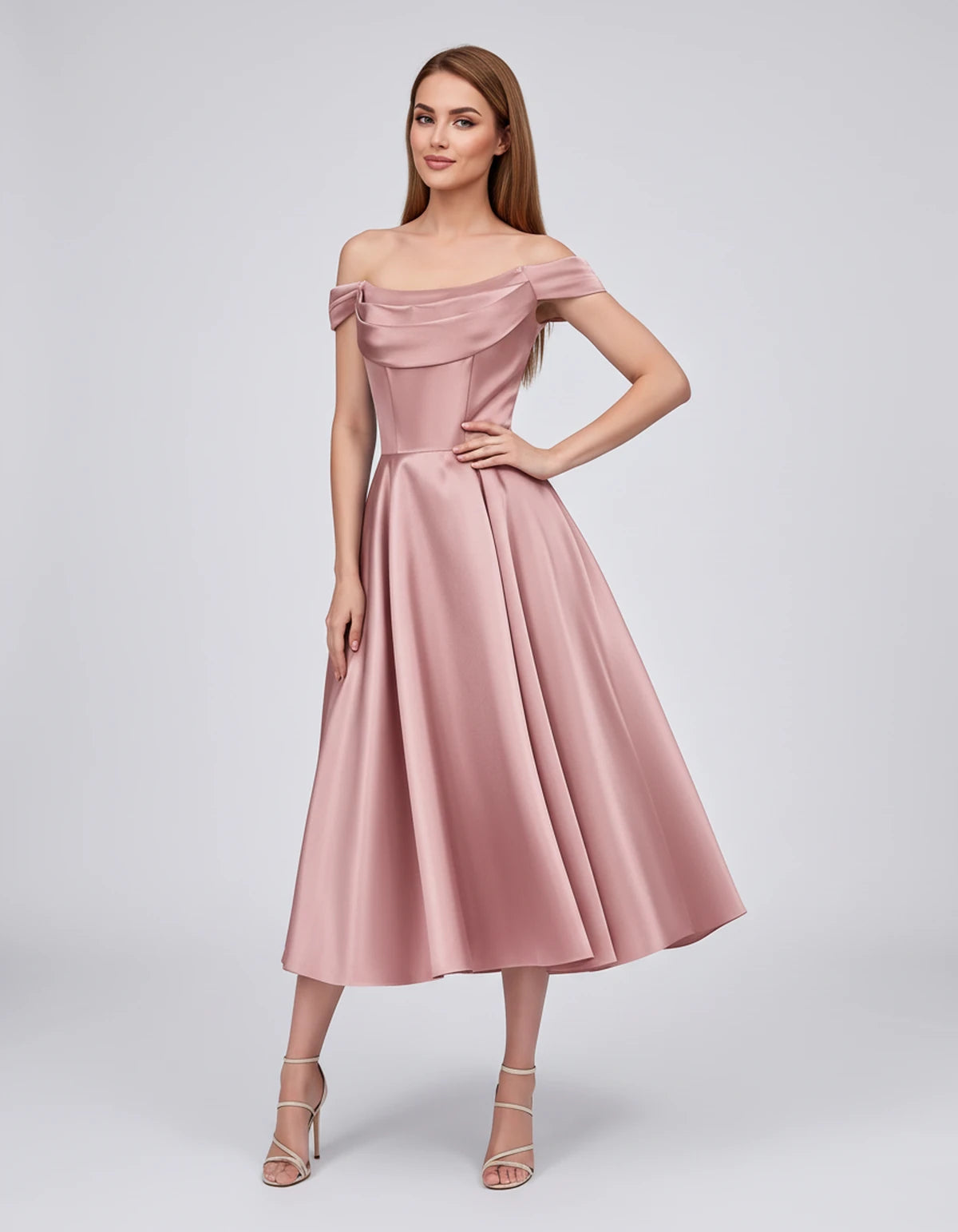 Emiliane Midi Dresses — Pink | SKU: SD-02830-pink-2,SD-02830-pink-4,SD-02830-pink-6,SD-02830-pink-8,SD-02830-pink-10,SD-02830-pink-12,SD-02830-pink-14,SD-02830-pink-16,SD-02830-pink-16W,SD-02830-pink-18W,SD-02830-pink-20W,SD-02830-pink-22W