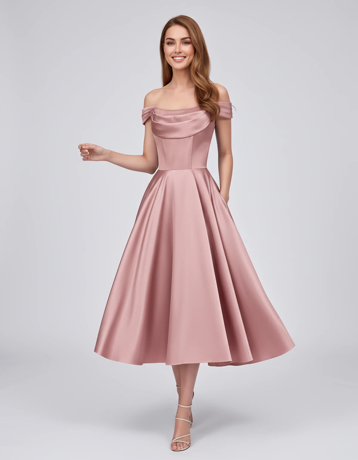 Emiliane Midi Dresses — Pink | SKU: SD-02830-pink-2,SD-02830-pink-4,SD-02830-pink-6,SD-02830-pink-8,SD-02830-pink-10,SD-02830-pink-12,SD-02830-pink-14,SD-02830-pink-16,SD-02830-pink-16W,SD-02830-pink-18W,SD-02830-pink-20W,SD-02830-pink-22W