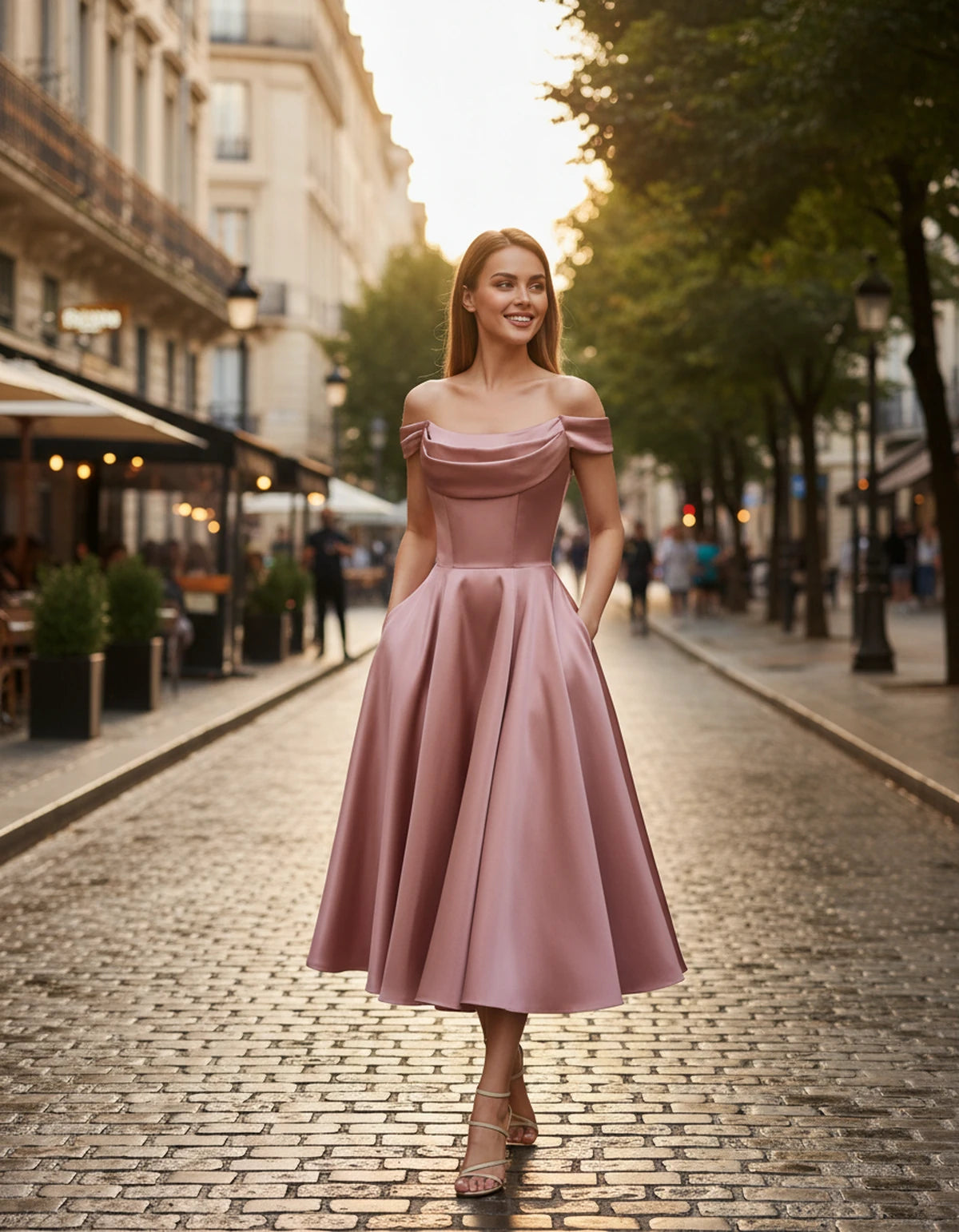 Emiliane Midi Dresses — Pink | SKU: SD-02830-pink-2,SD-02830-pink-4,SD-02830-pink-6,SD-02830-pink-8,SD-02830-pink-10,SD-02830-pink-12,SD-02830-pink-14,SD-02830-pink-16,SD-02830-pink-16W,SD-02830-pink-18W,SD-02830-pink-20W,SD-02830-pink-22W