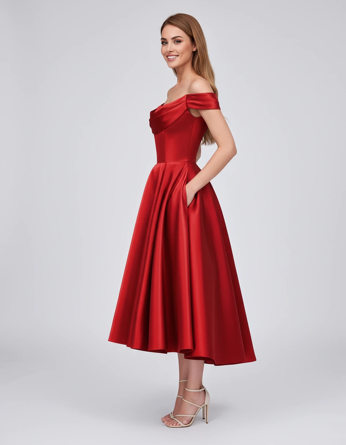 Emiliane Midi Dresses — Red | SKU: SD-02830-red-2,SD-02830-red-4,SD-02830-red-6,SD-02830-red-8,SD-02830-red-10,SD-02830-red-12,SD-02830-red-14,SD-02830-red-16,SD-02830-red-16W,SD-02830-red-18W,SD-02830-red-20W,SD-02830-red-22W
