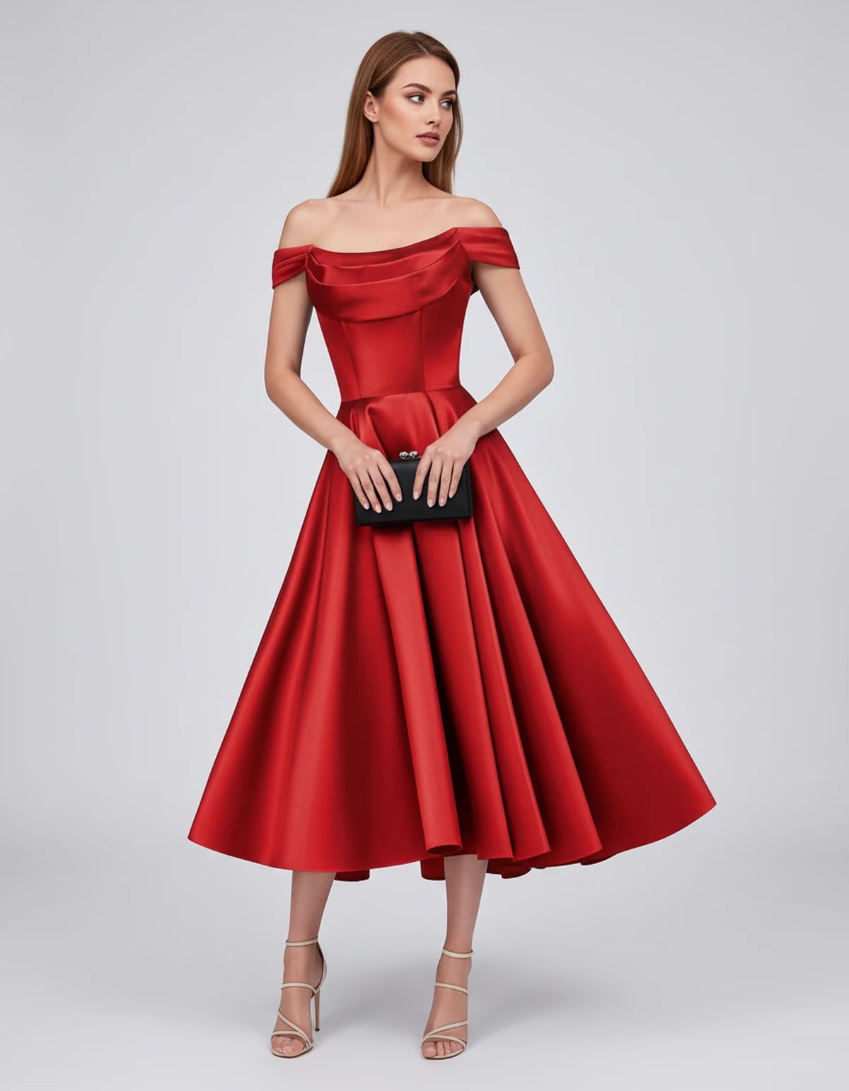 Emiliane Midi Dresses — Red | SKU: SD-02830-red-2,SD-02830-red-4,SD-02830-red-6,SD-02830-red-8,SD-02830-red-10,SD-02830-red-12,SD-02830-red-14,SD-02830-red-16,SD-02830-red-16W,SD-02830-red-18W,SD-02830-red-20W,SD-02830-red-22W